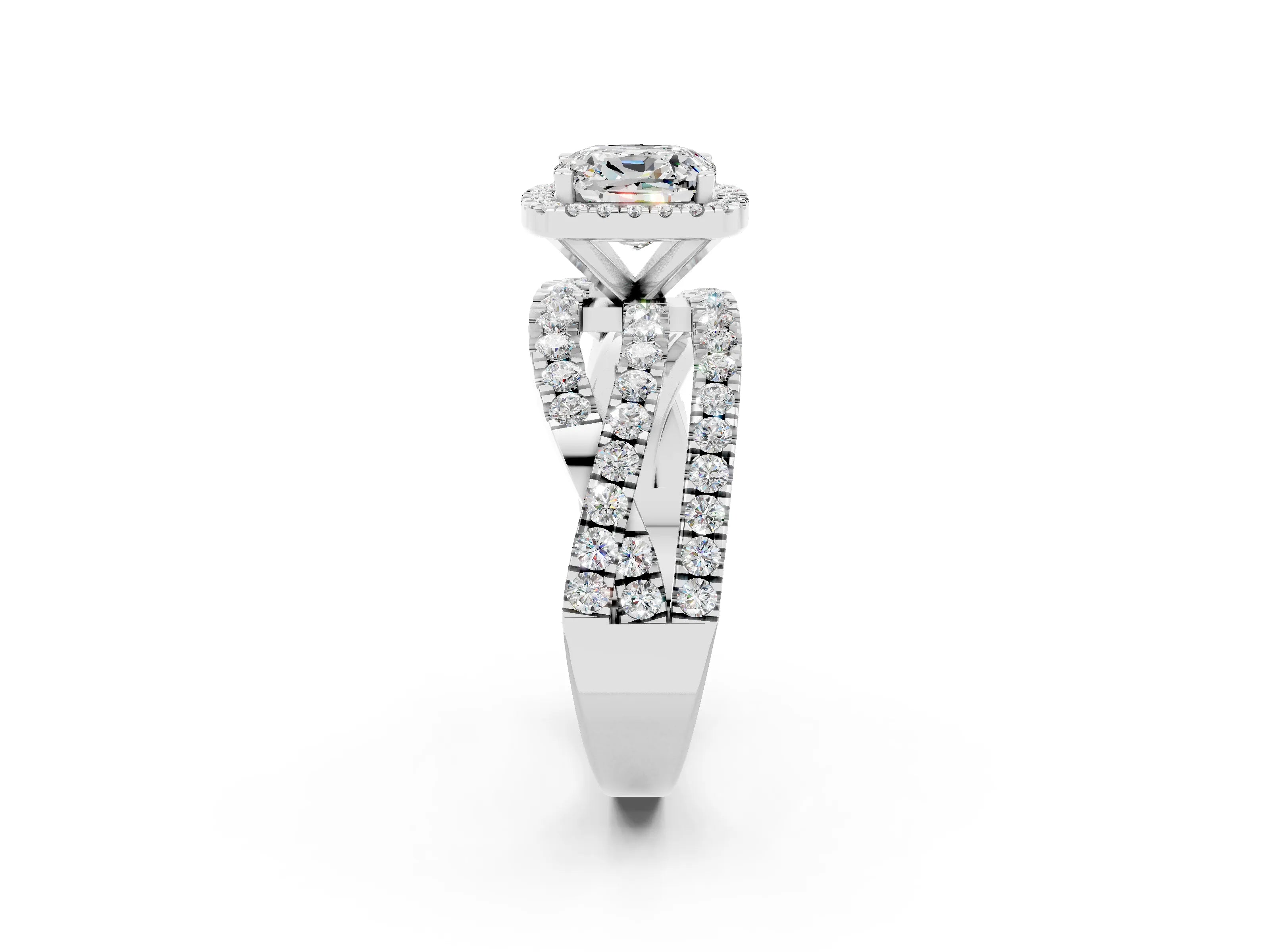 White gold Cushion Cut Cut Halo Split Shank Prong Setting Ring_14