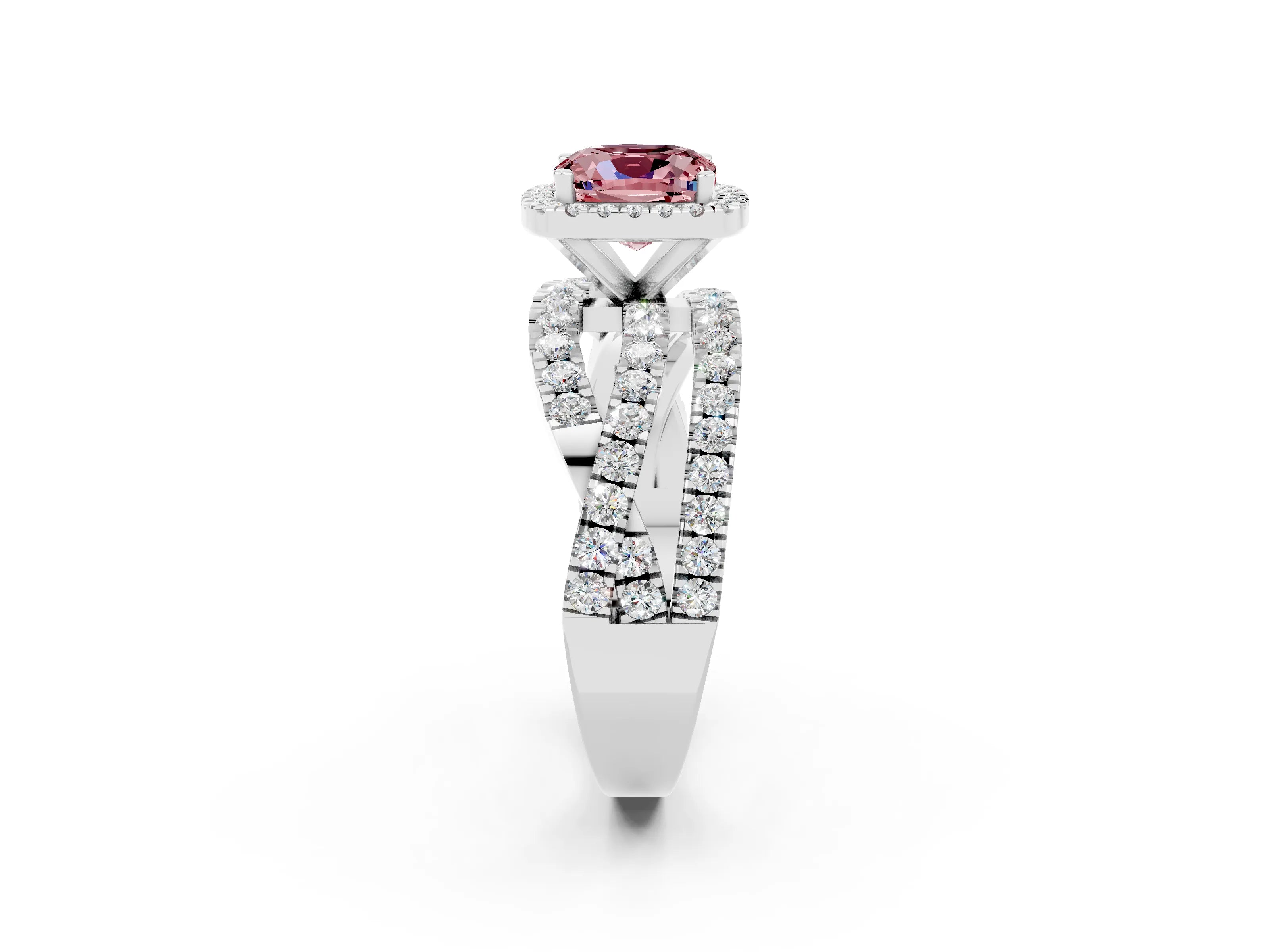 White gold Cushion Cut Cut Halo Split Shank Prong Setting Ring_14