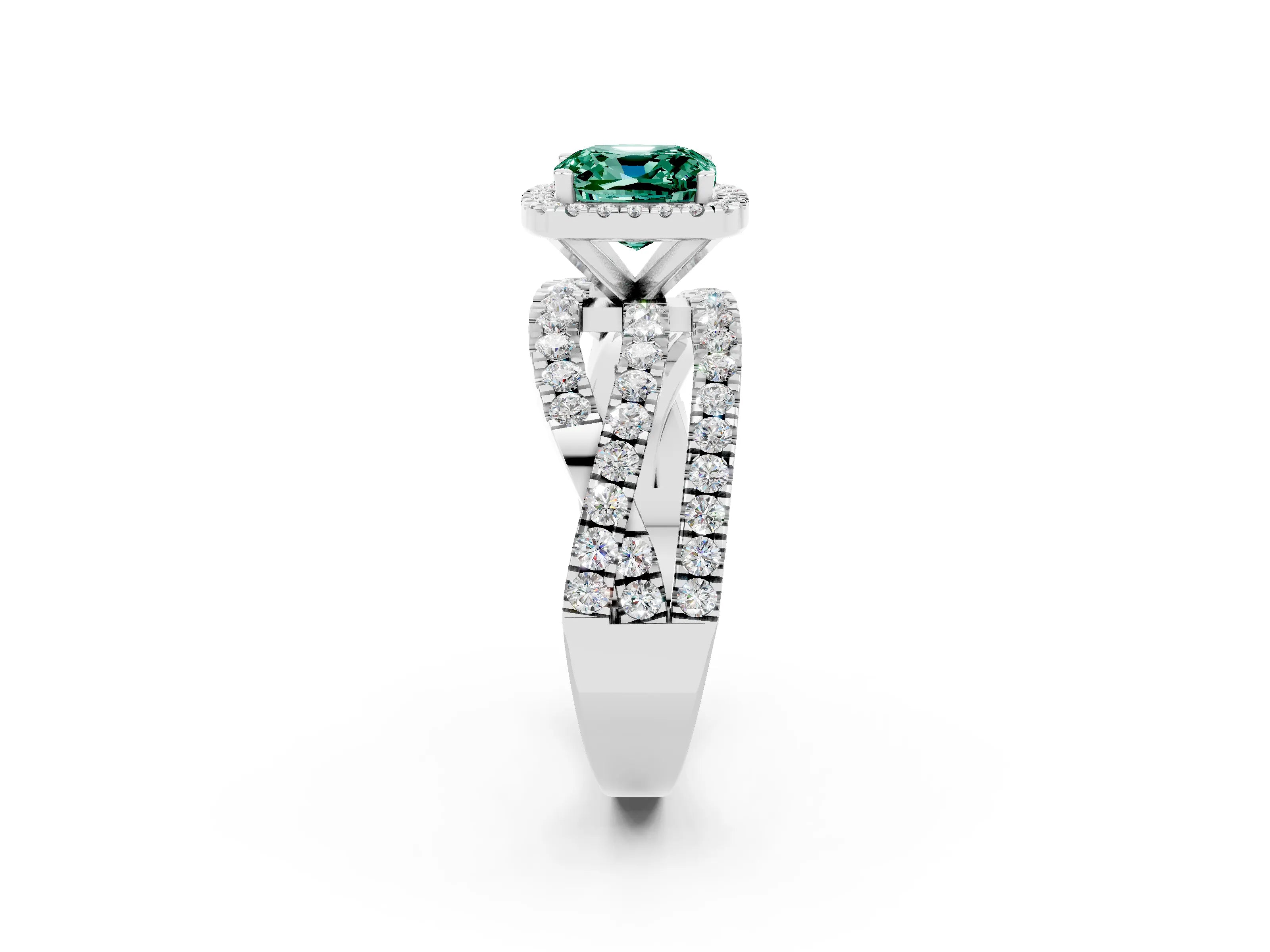 White gold Cushion Cut Cut Halo Split Shank Prong Setting Ring_14