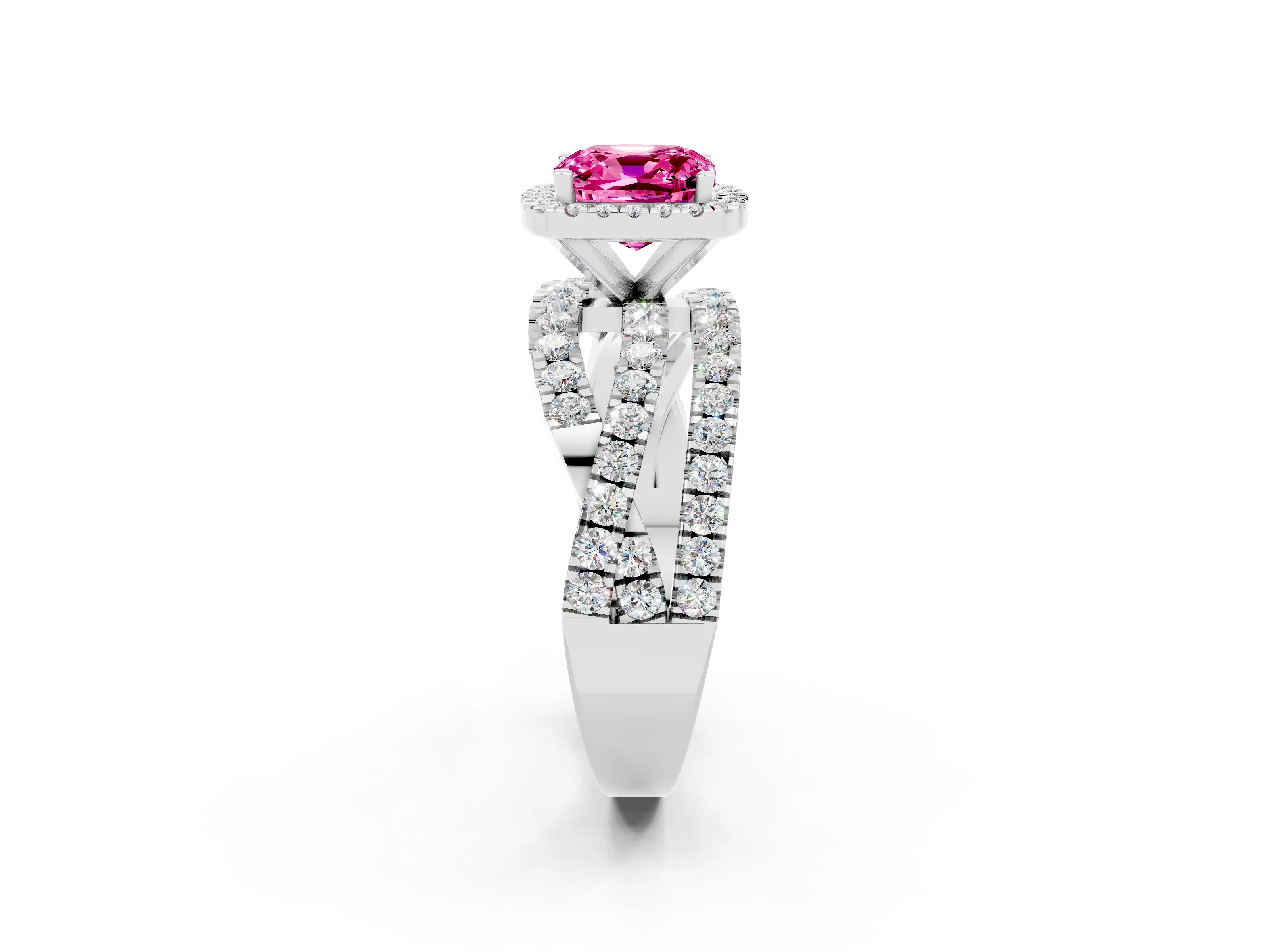 White gold Cushion Cut Cut Halo Split Shank Prong Setting Ring_14