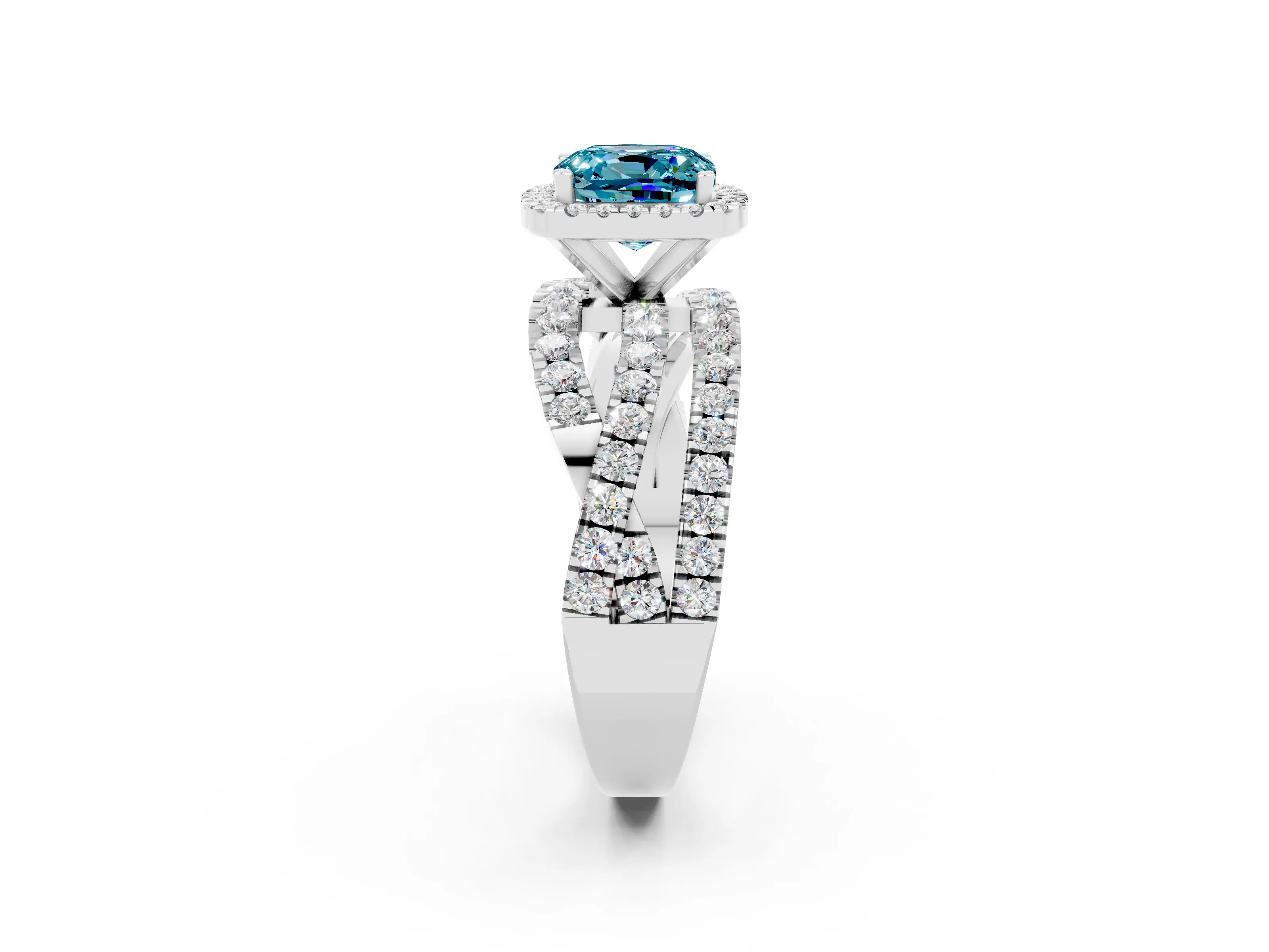White gold Cushion Cut Cut Halo Split Shank Prong Setting Ring_14