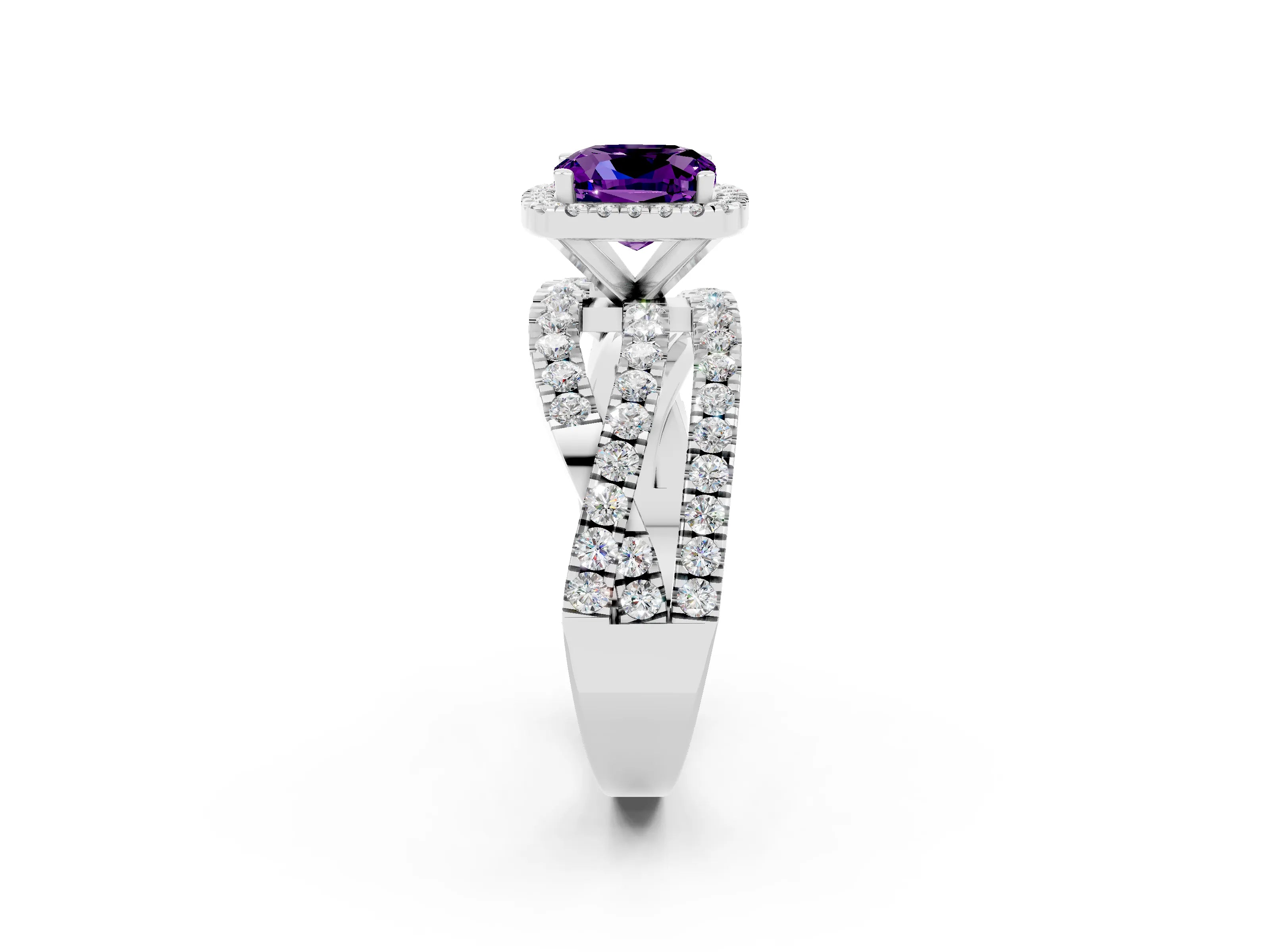 White gold Cushion Cut Cut Halo Split Shank Prong Setting Ring_14