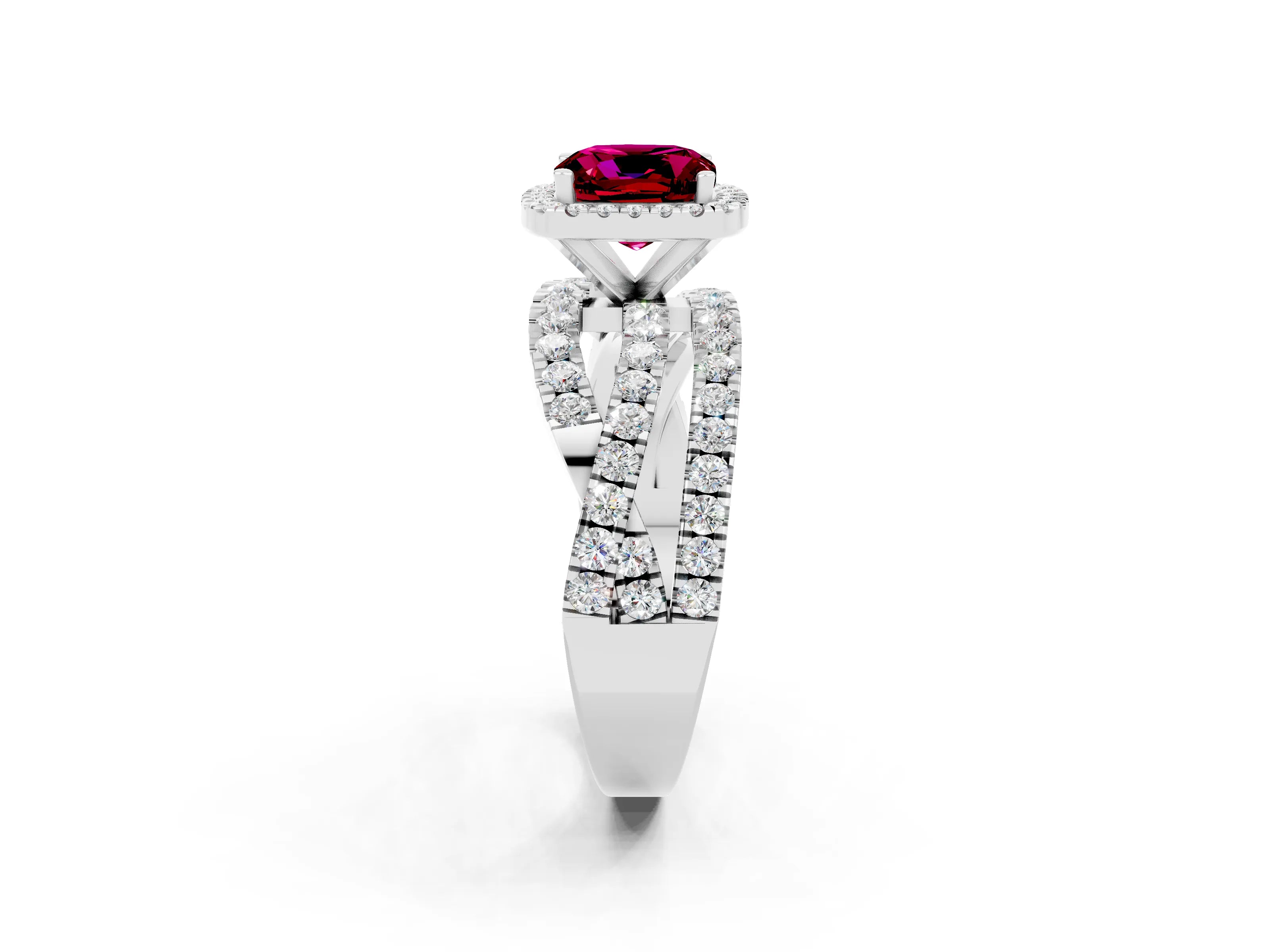 White gold Cushion Cut Cut Halo Split Shank Prong Setting Ring_14