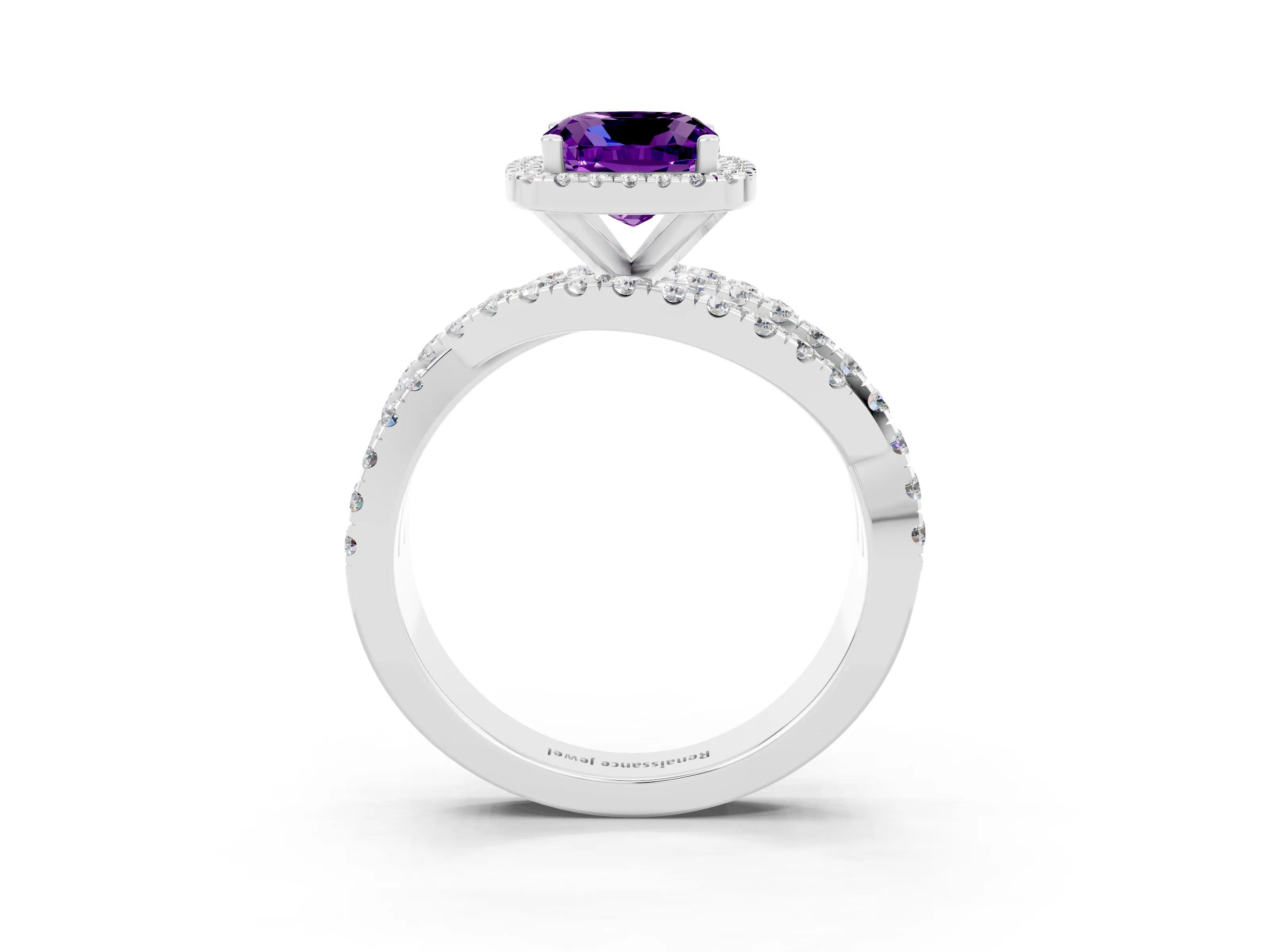 White gold Cushion Cut Cut Halo Split Shank Prong Setting Ring_15