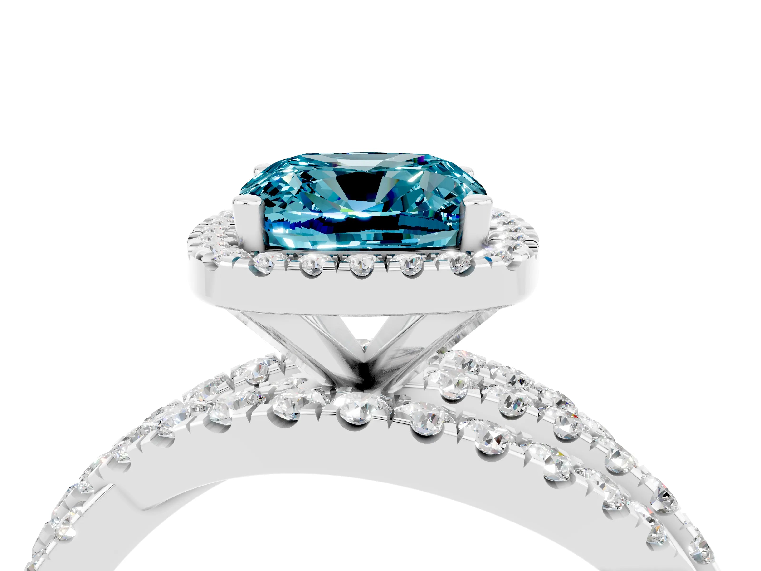 White gold Cushion Cut Cut Halo Split Shank Prong Setting Ring_16