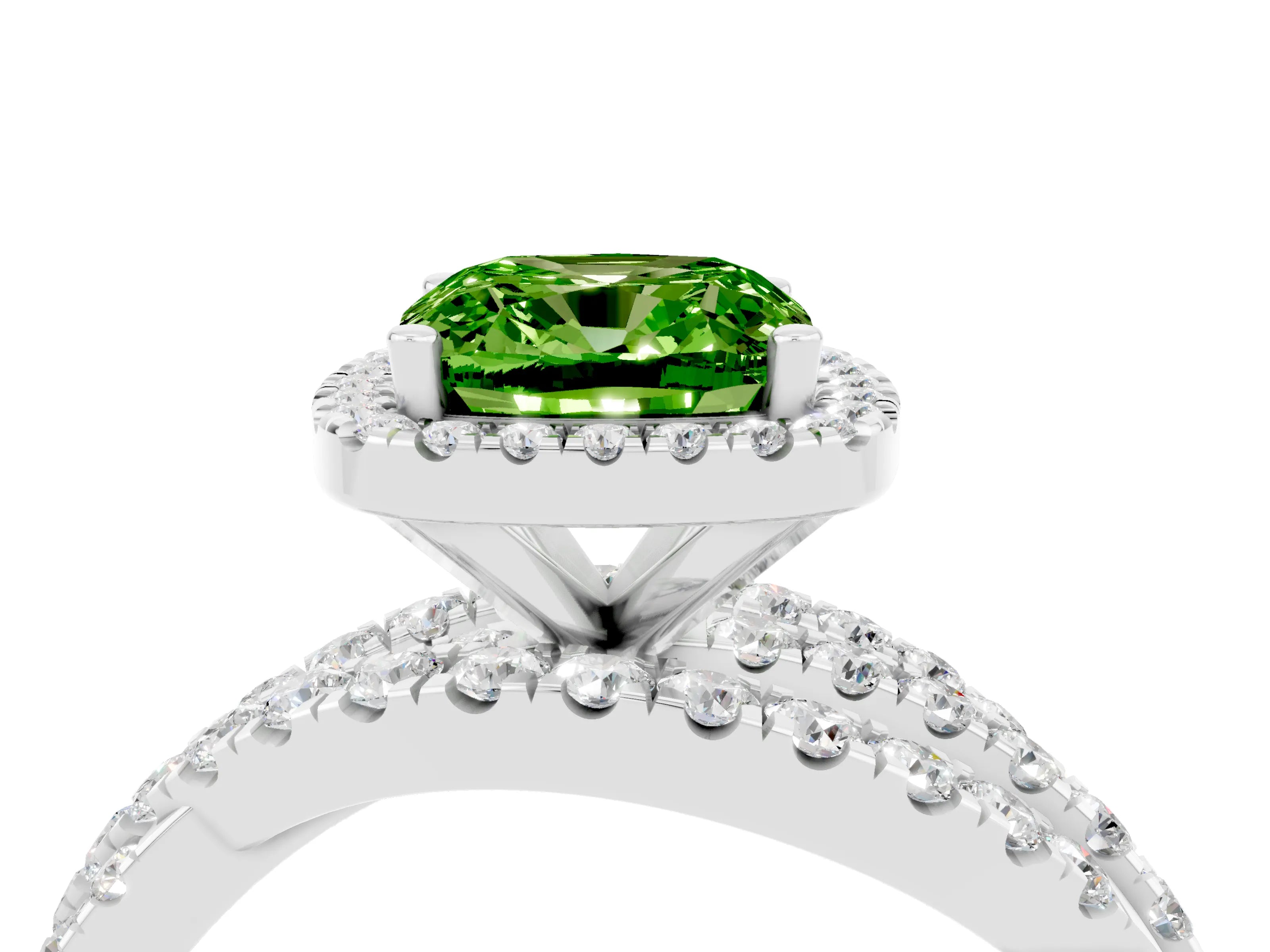 White gold Cushion Cut Cut Halo Split Shank Prong Setting Ring_16