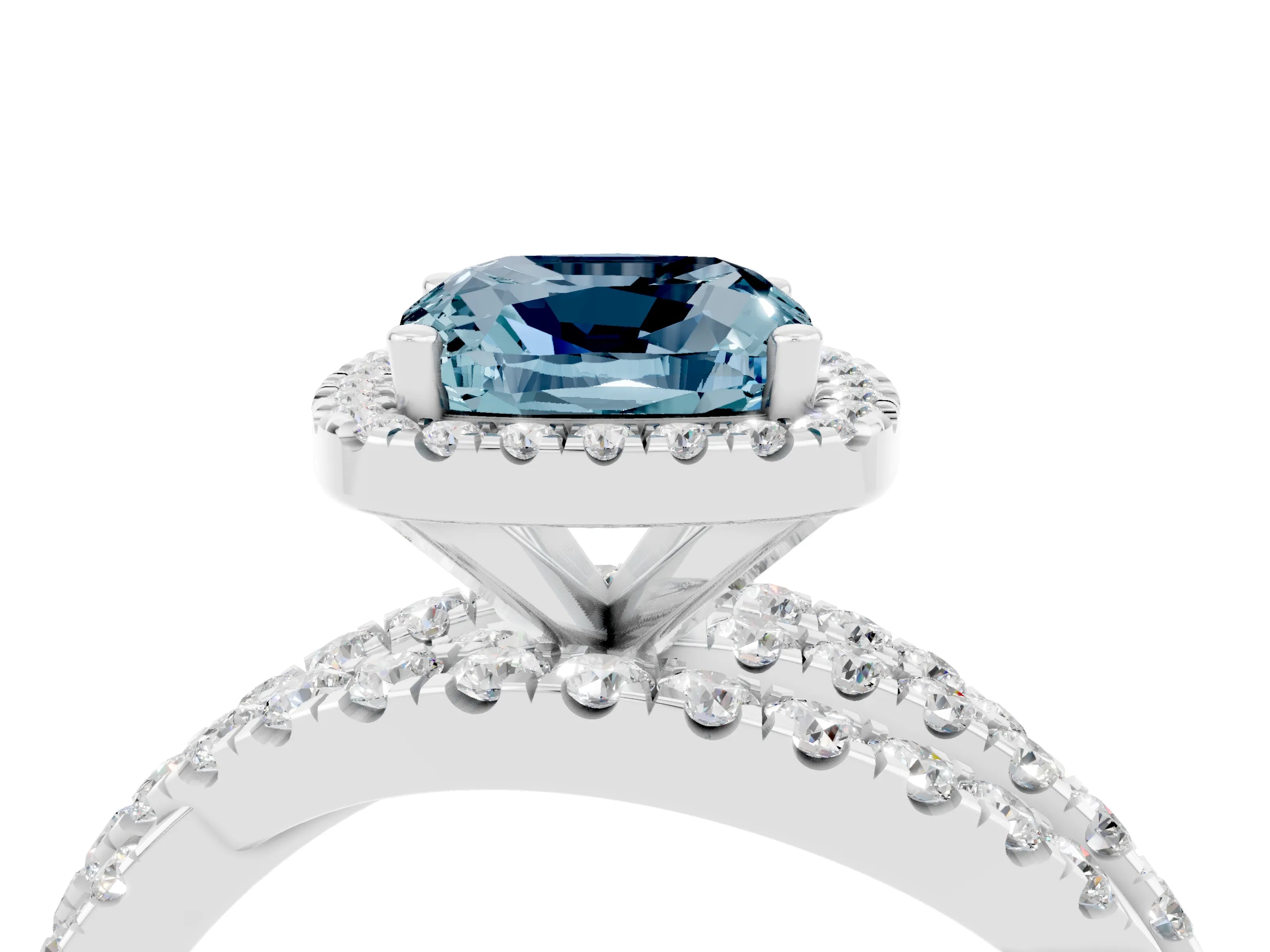 White gold Cushion Cut Cut Halo Split Shank Prong Setting Ring_16