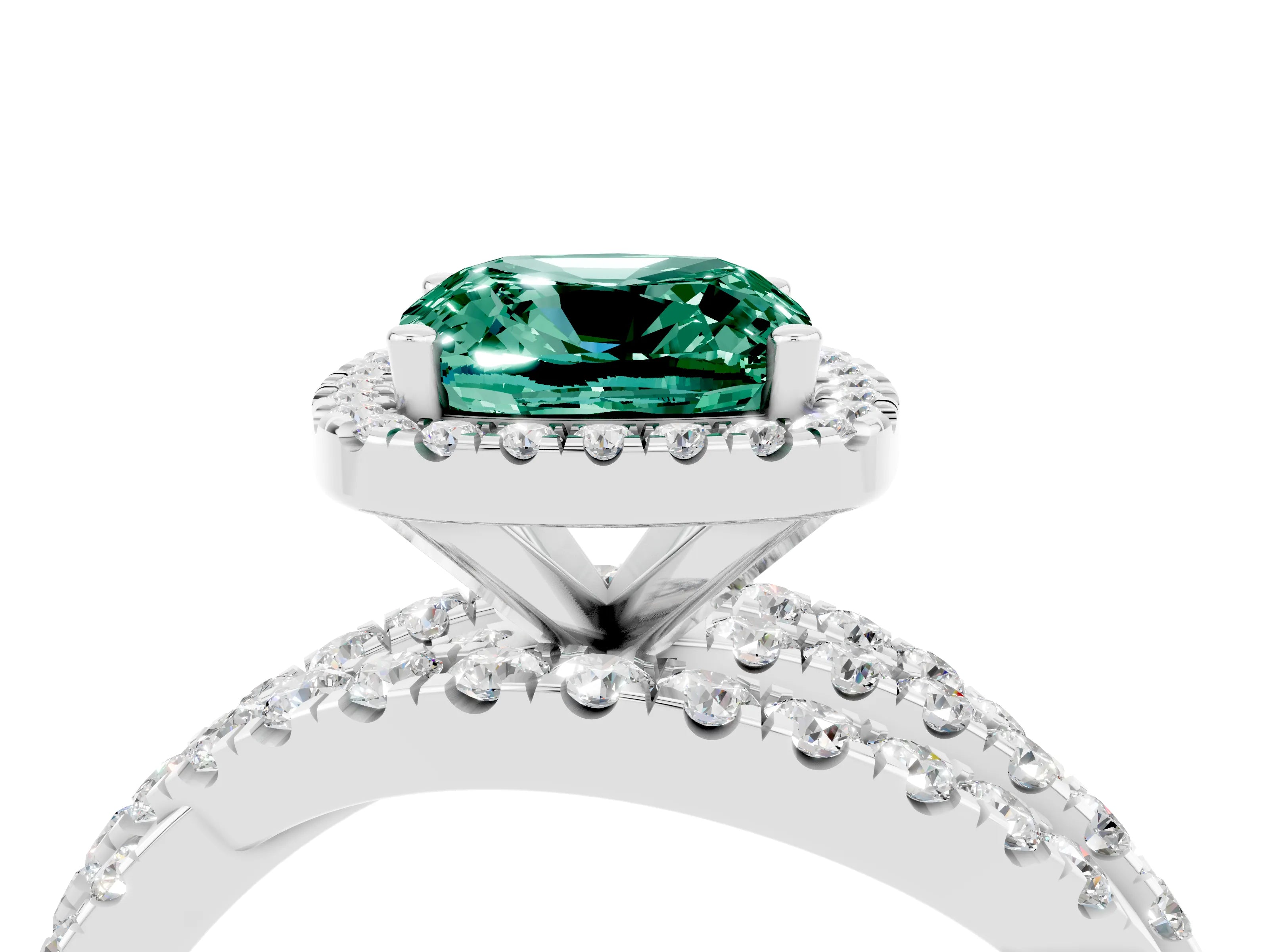 White gold Cushion Cut Cut Halo Split Shank Prong Setting Ring_16