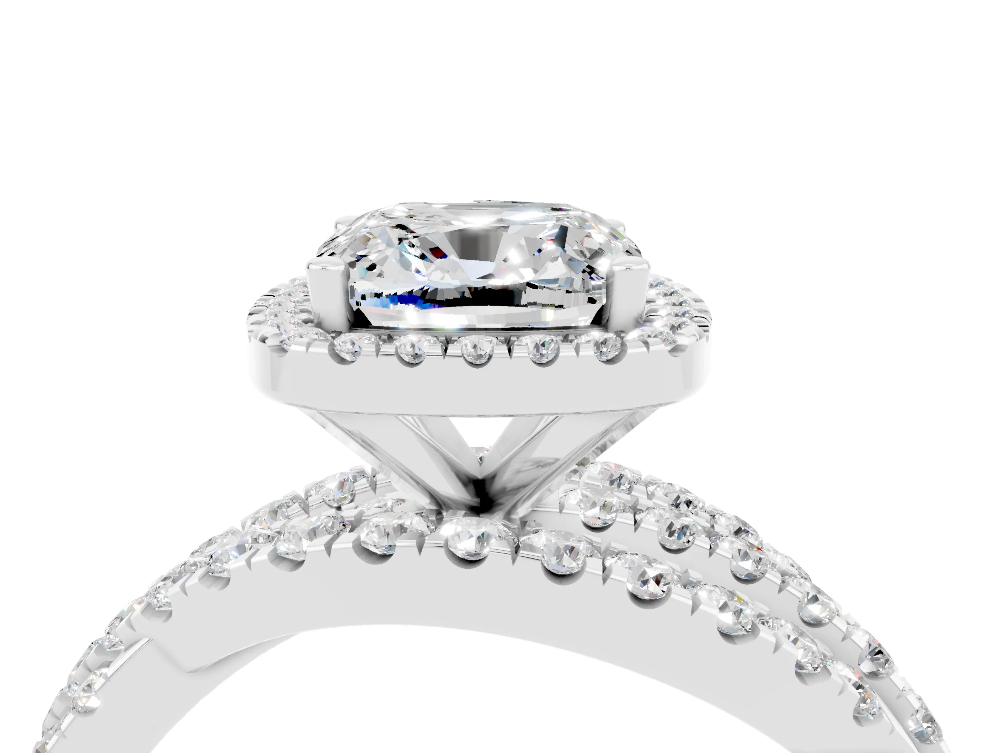 White gold Cushion Cut Cut Halo Split Shank Prong Setting Ring_16