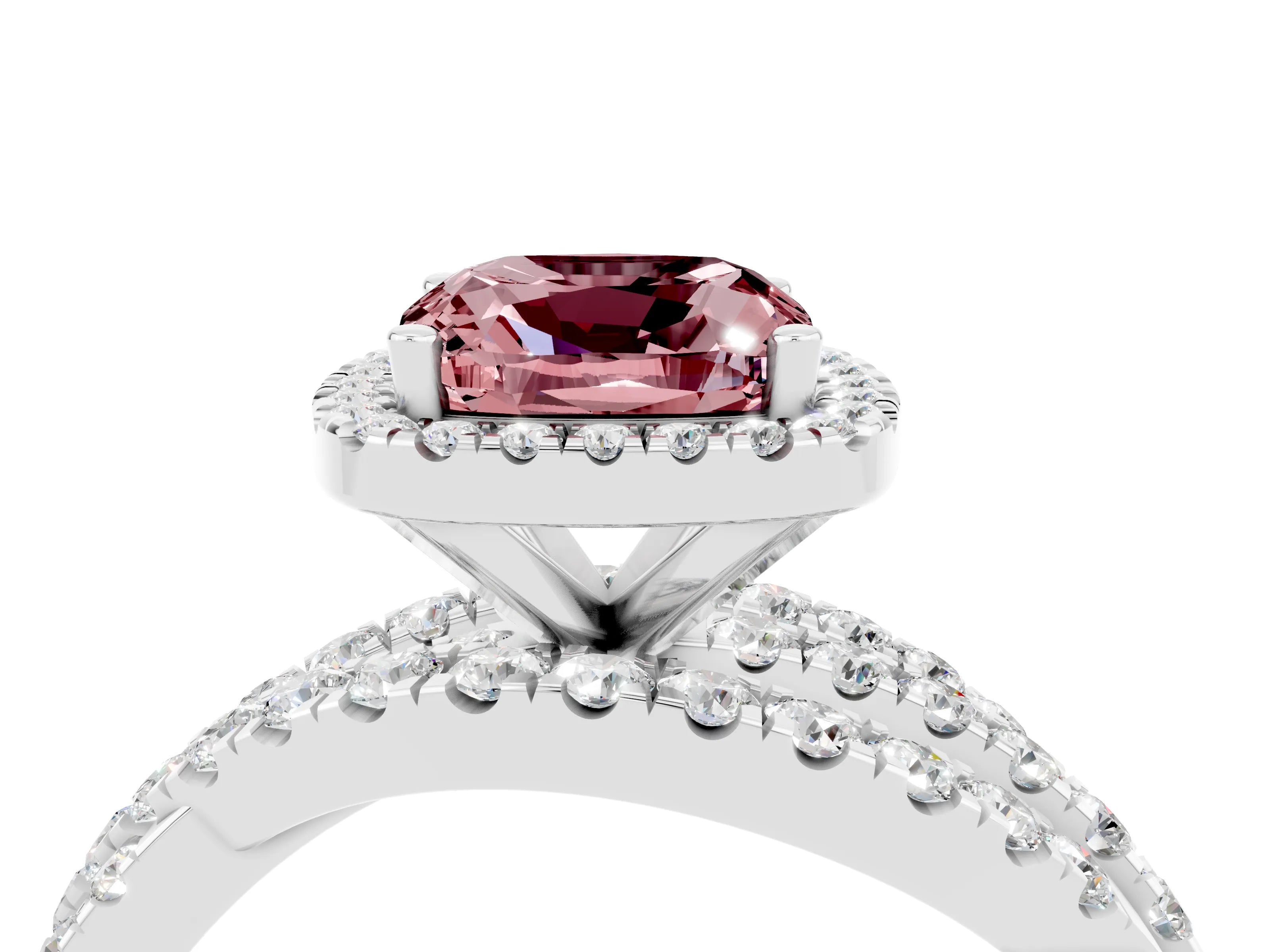 White gold Cushion Cut Cut Halo Split Shank Prong Setting Ring_16