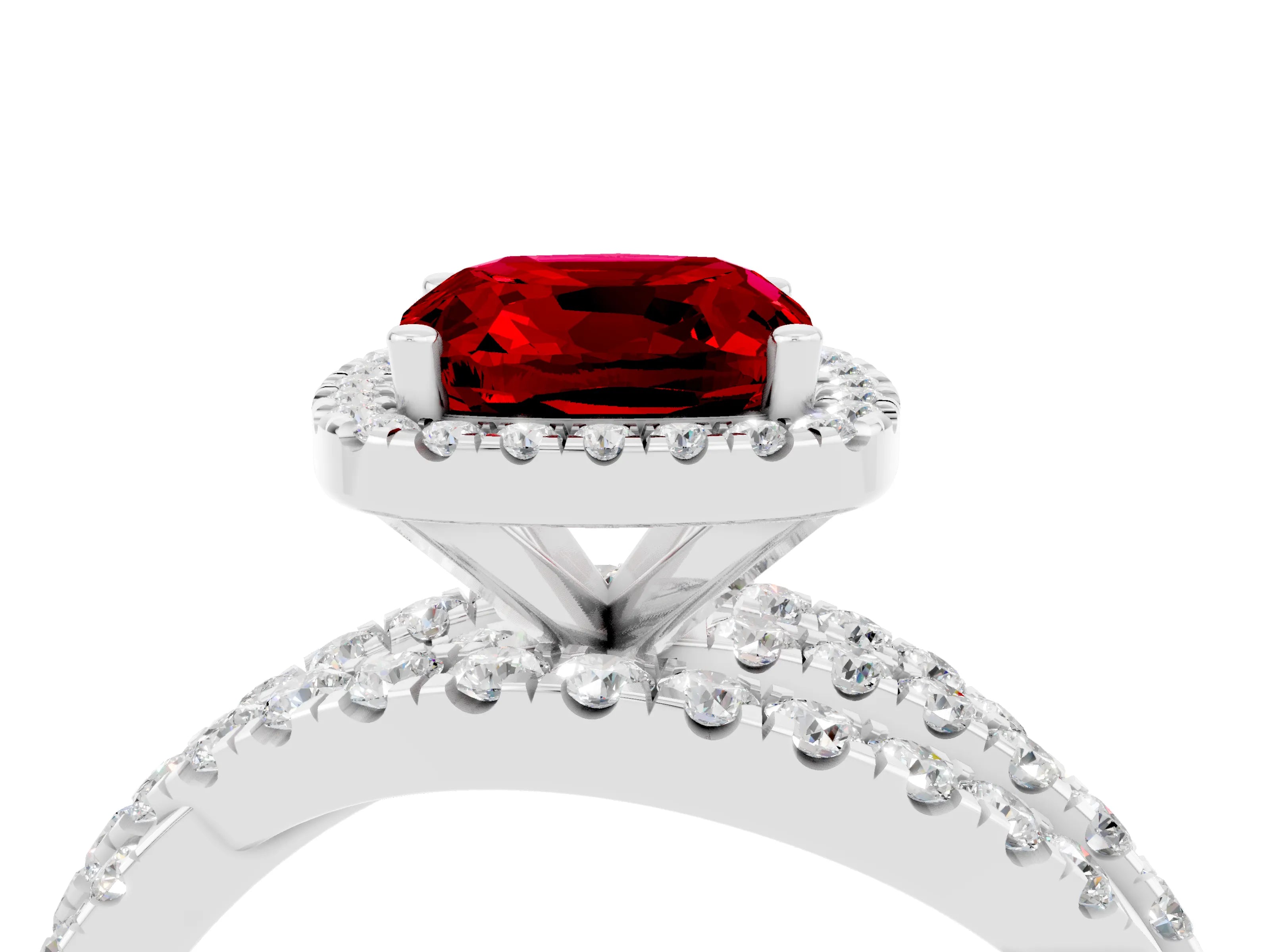 White gold Cushion Cut Cut Halo Split Shank Prong Setting Ring_16