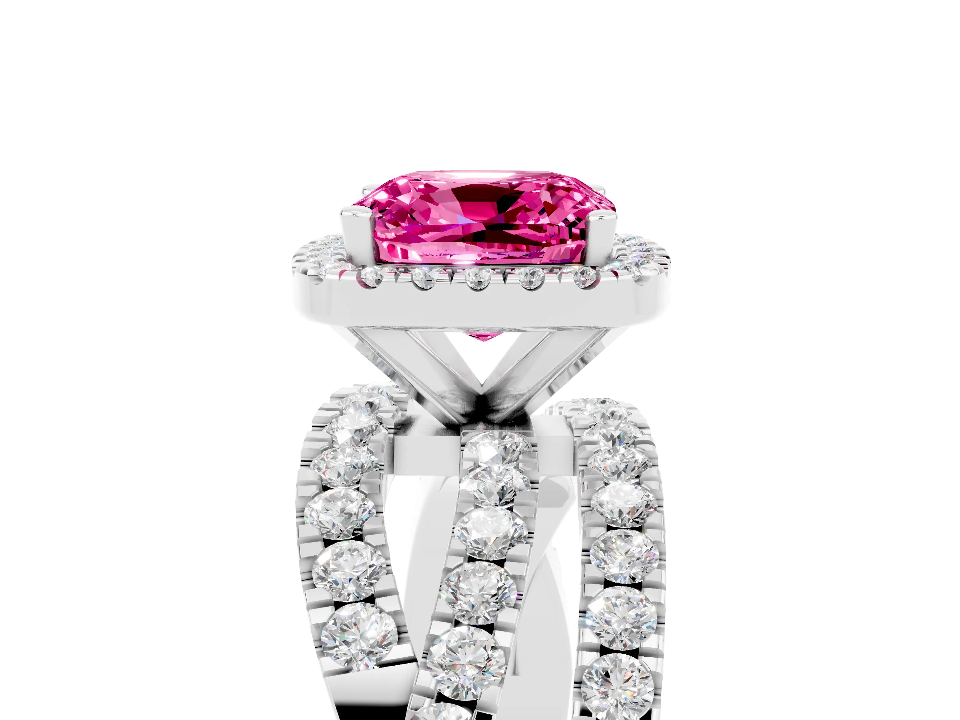 White gold Cushion Cut Cut Halo Split Shank Prong Setting Ring_17