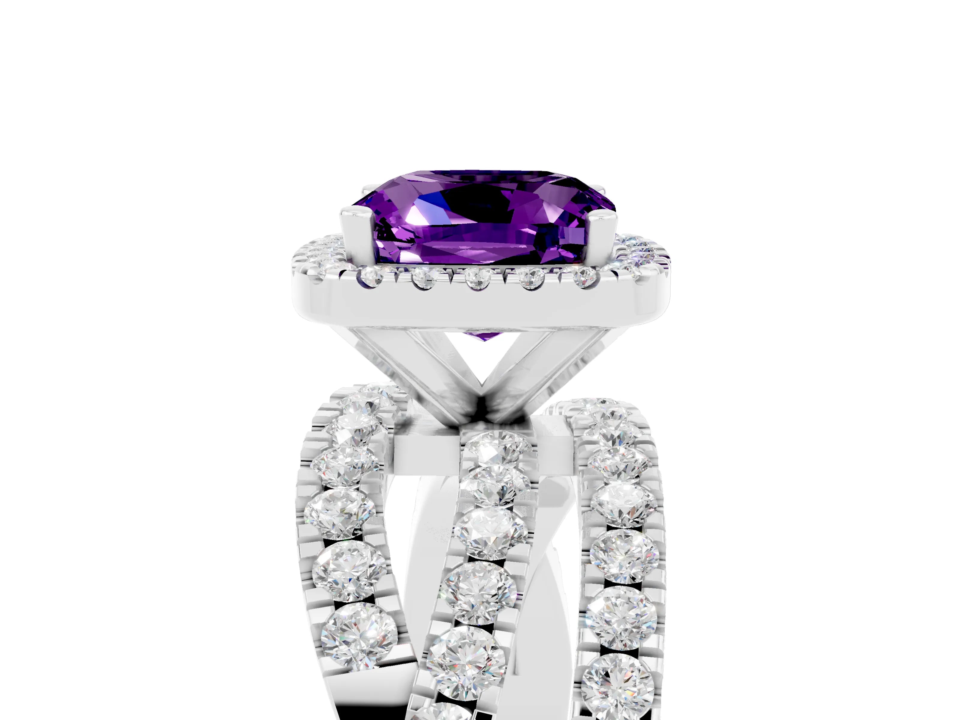 White gold Cushion Cut Cut Halo Split Shank Prong Setting Ring_17