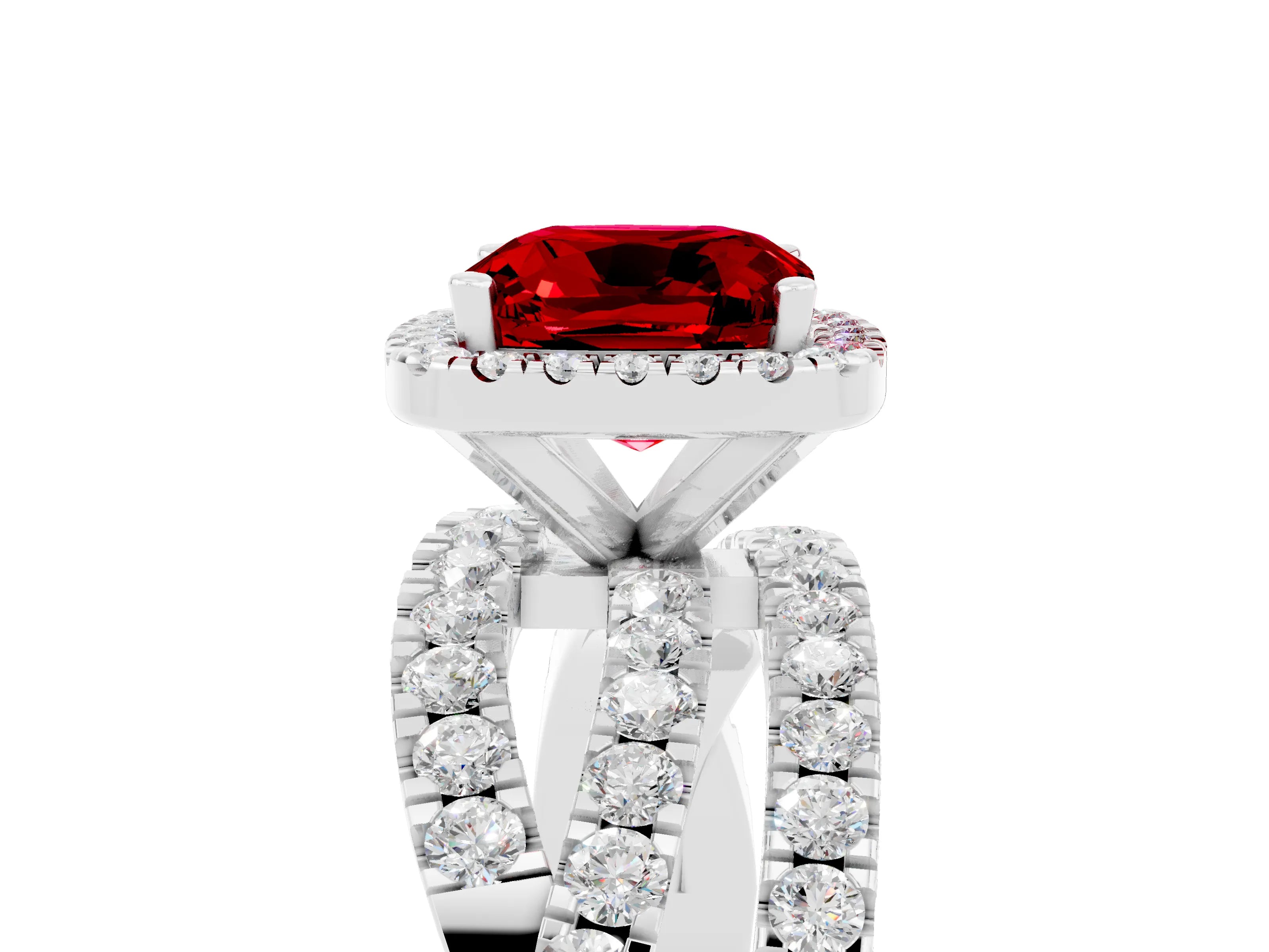White gold Cushion Cut Cut Halo Split Shank Prong Setting Ring_17