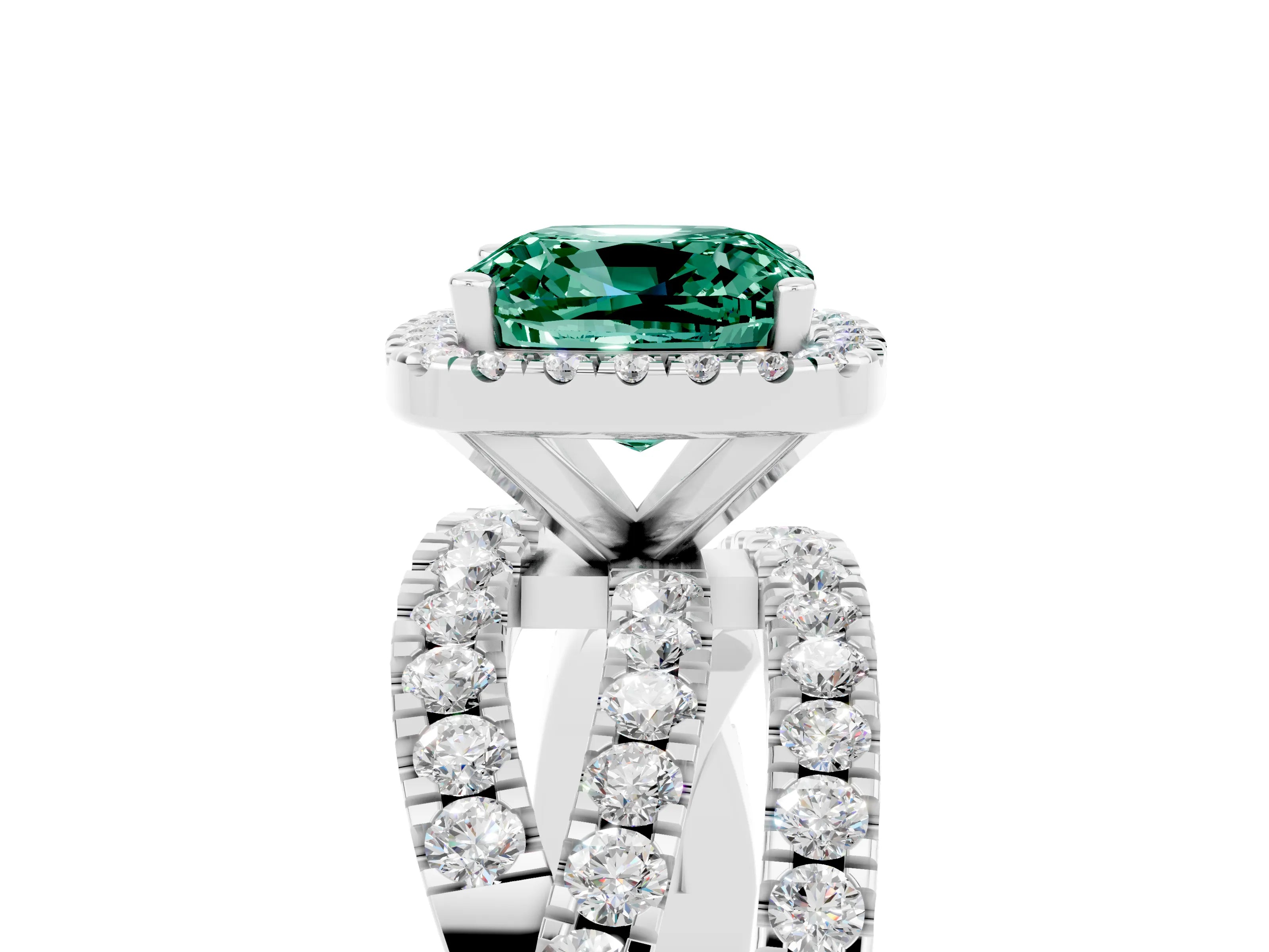 White gold Cushion Cut Cut Halo Split Shank Prong Setting Ring_17