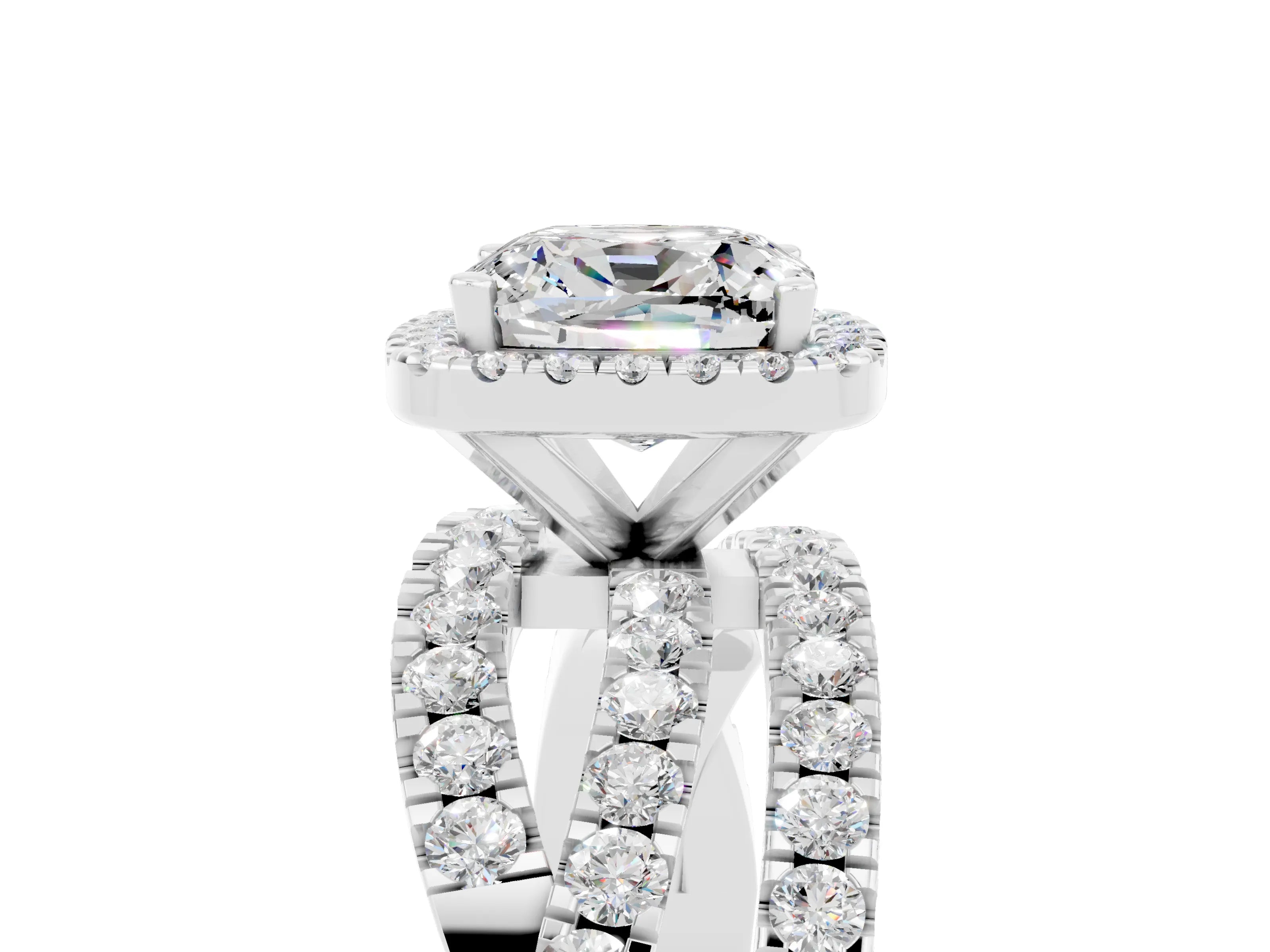 White gold Cushion Cut Cut Halo Split Shank Prong Setting Ring_17