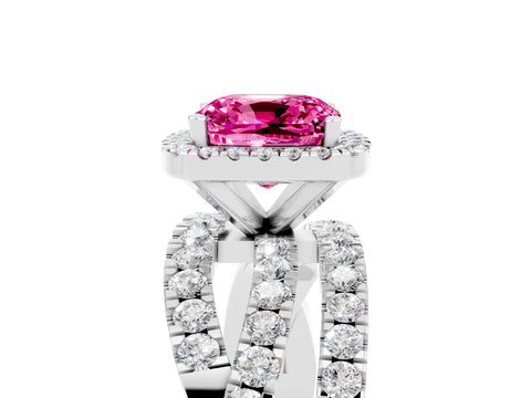 White gold Cushion Cut Cut Halo Split Shank Prong Setting Ring_17