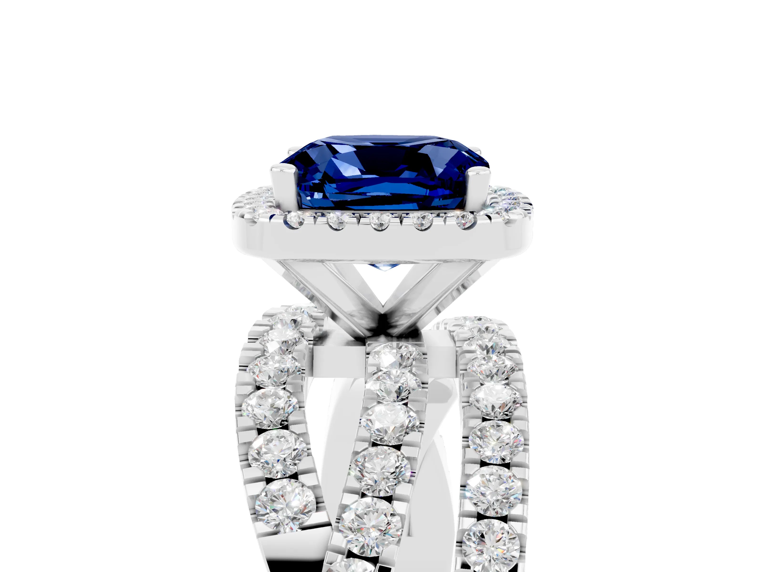 White gold Cushion Cut Cut Halo Split Shank Prong Setting Ring_17