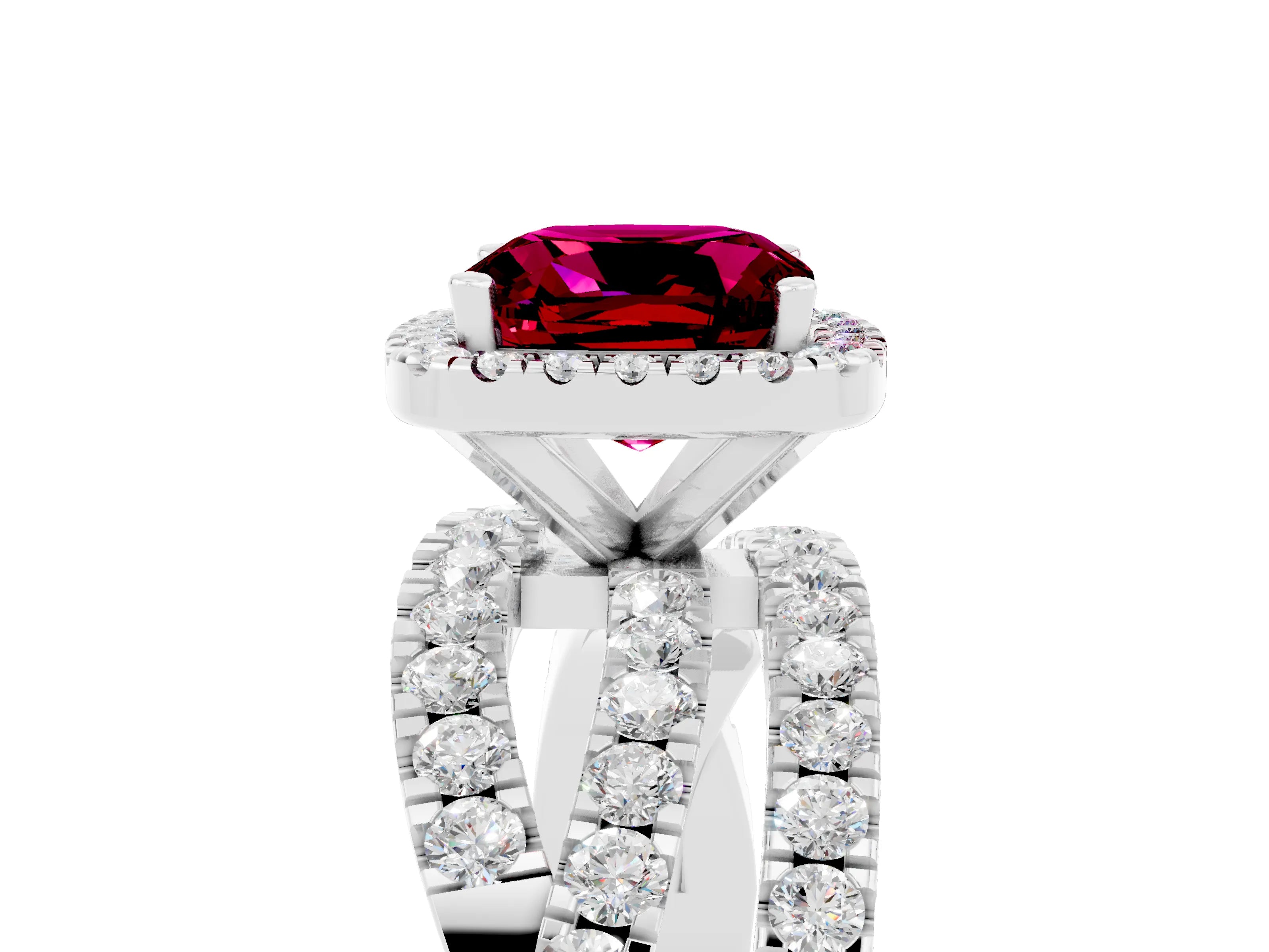 White gold Cushion Cut Cut Halo Split Shank Prong Setting Ring_17