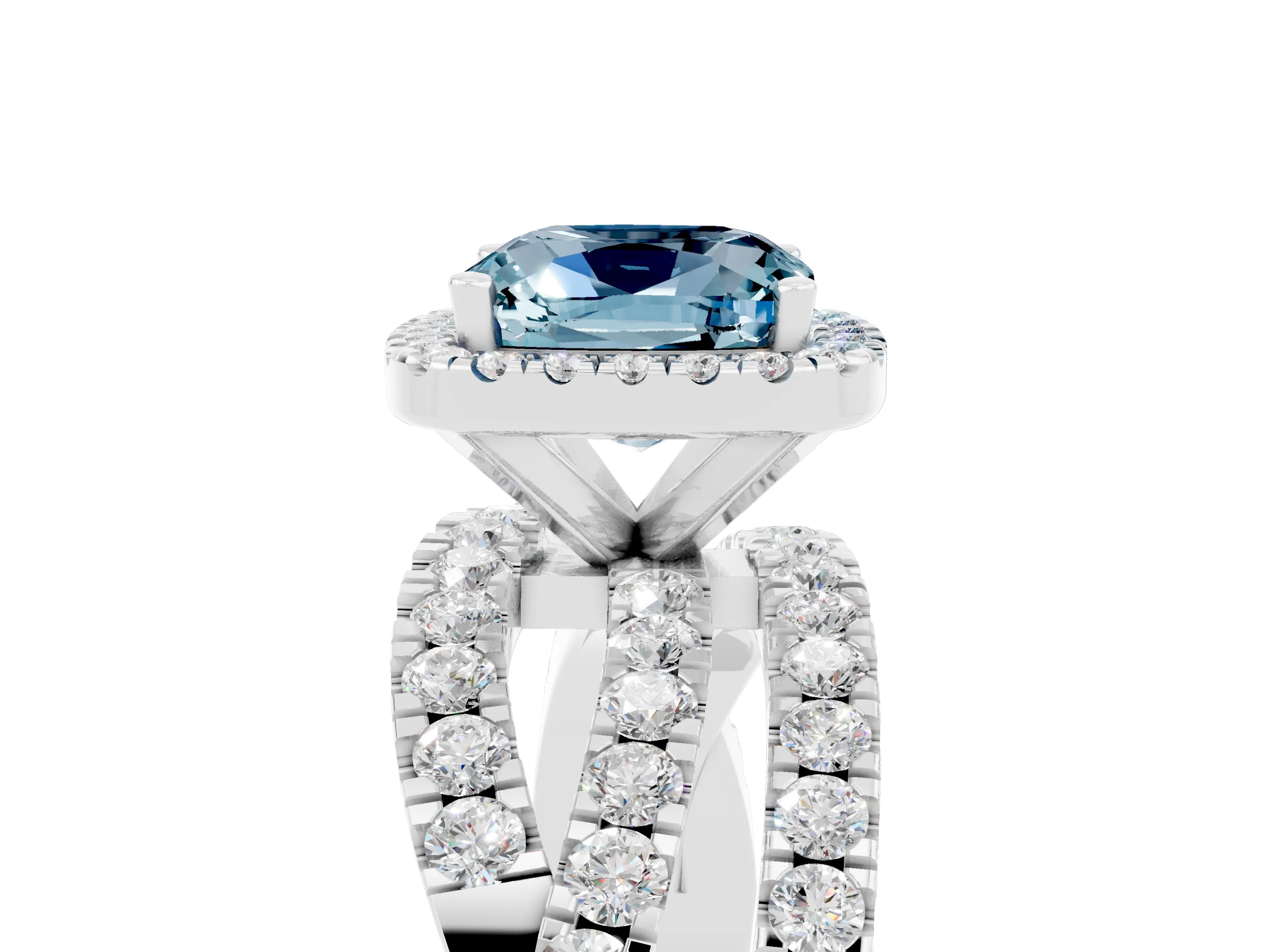 White gold Cushion Cut Cut Halo Split Shank Prong Setting Ring_17