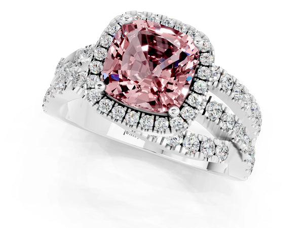 Platinum Cushion Cut Cut Halo Split Shank Prong Setting Ring