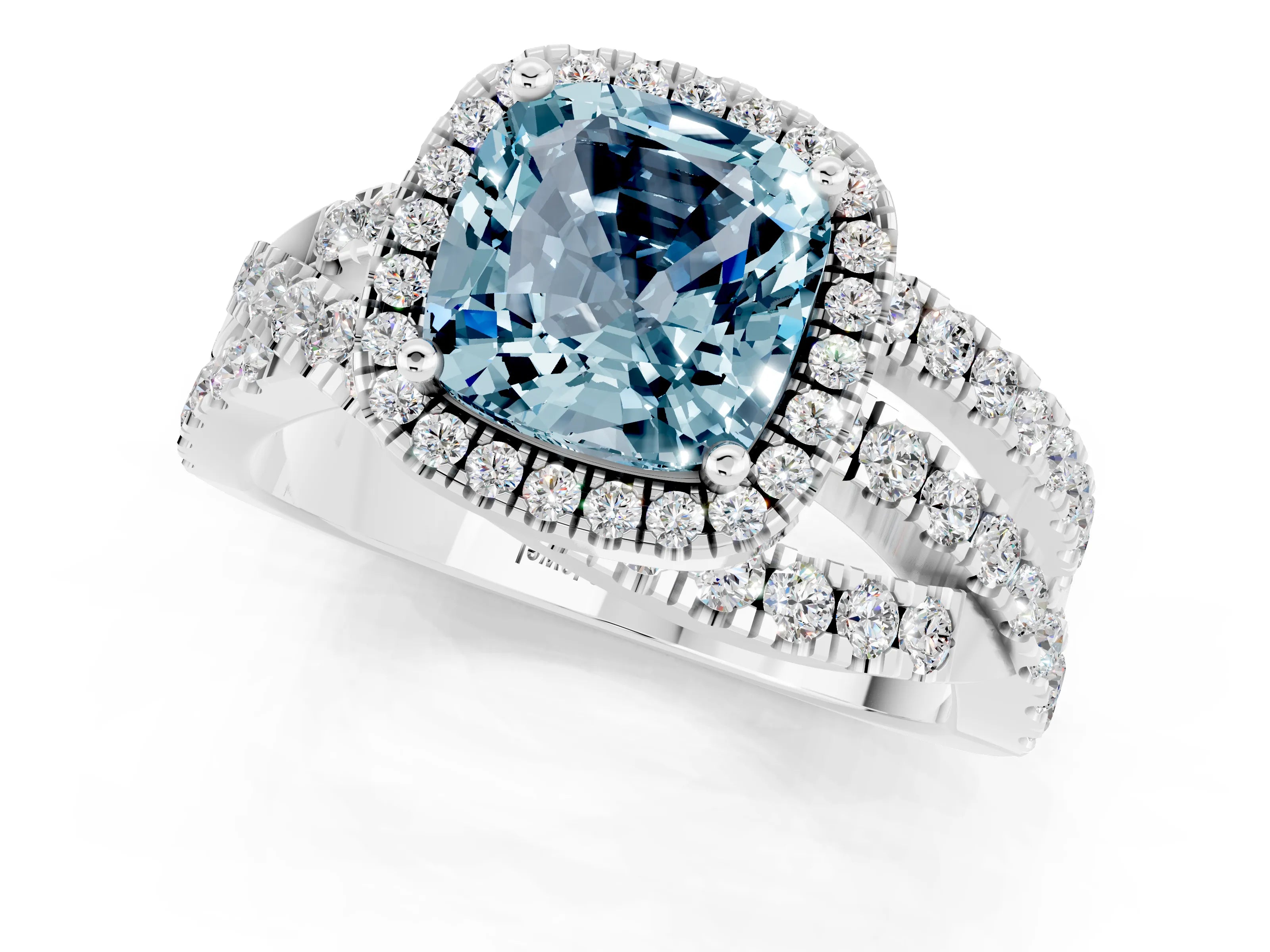 White gold Cushion Cut Cut Halo Split Shank Prong Setting Ring_1
