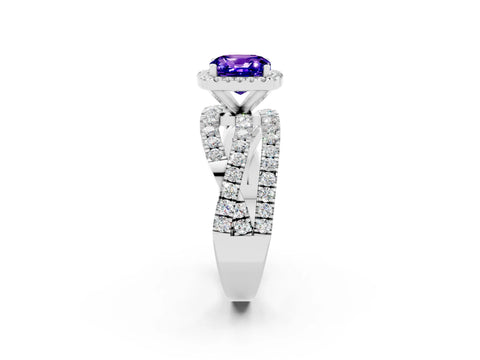 White gold Cushion Cut Cut Halo Split Shank Prong Setting Ring_2