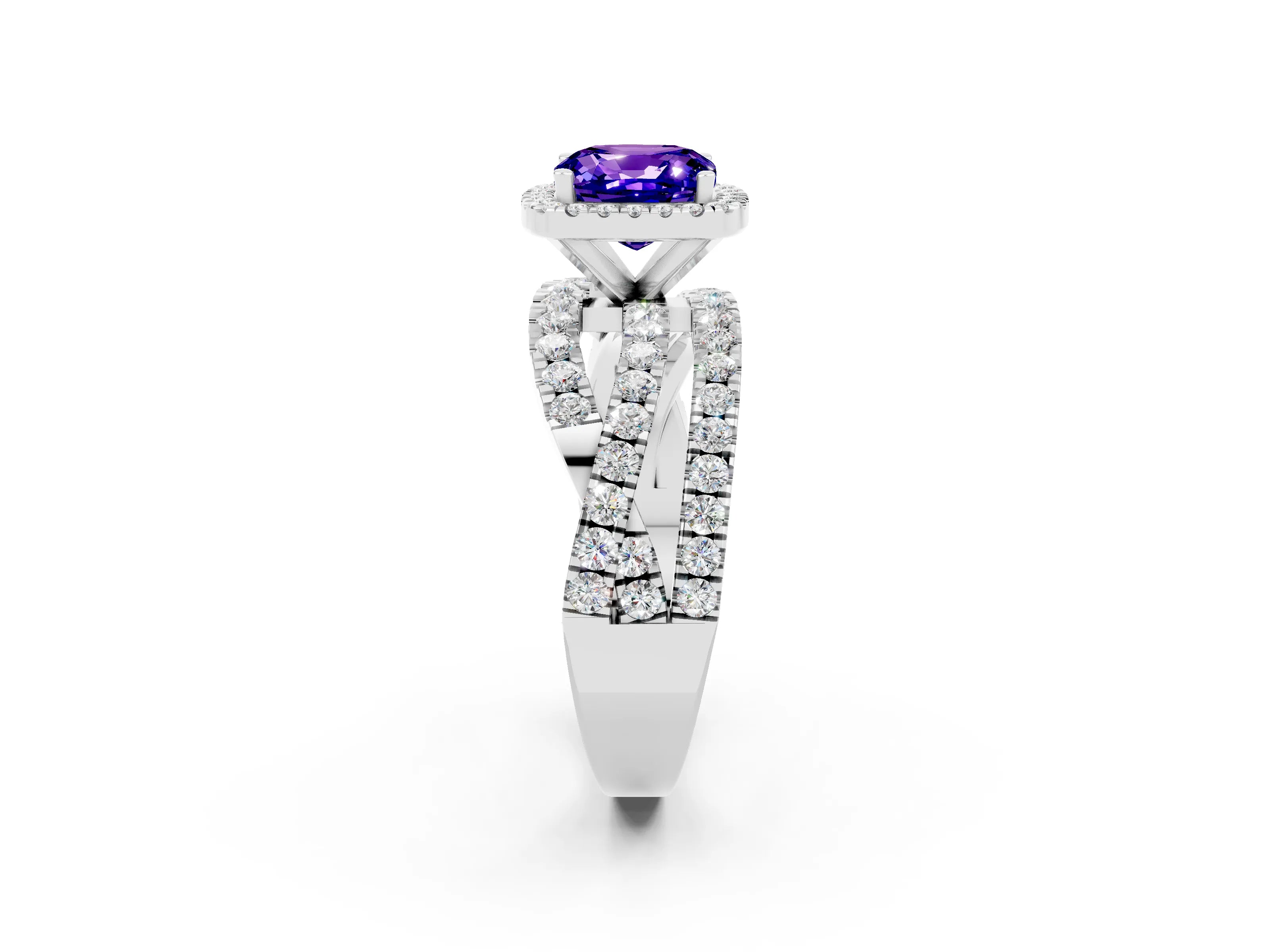 White gold Cushion Cut Cut Halo Split Shank Prong Setting Ring_2