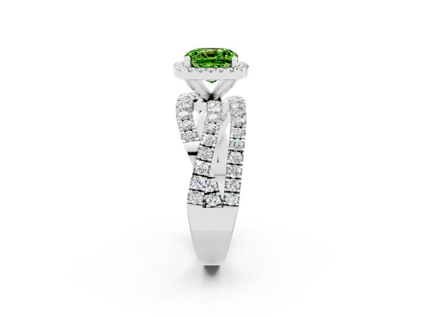 Silver Cushion Cut Cut Halo Split Shank Prong Setting Ring