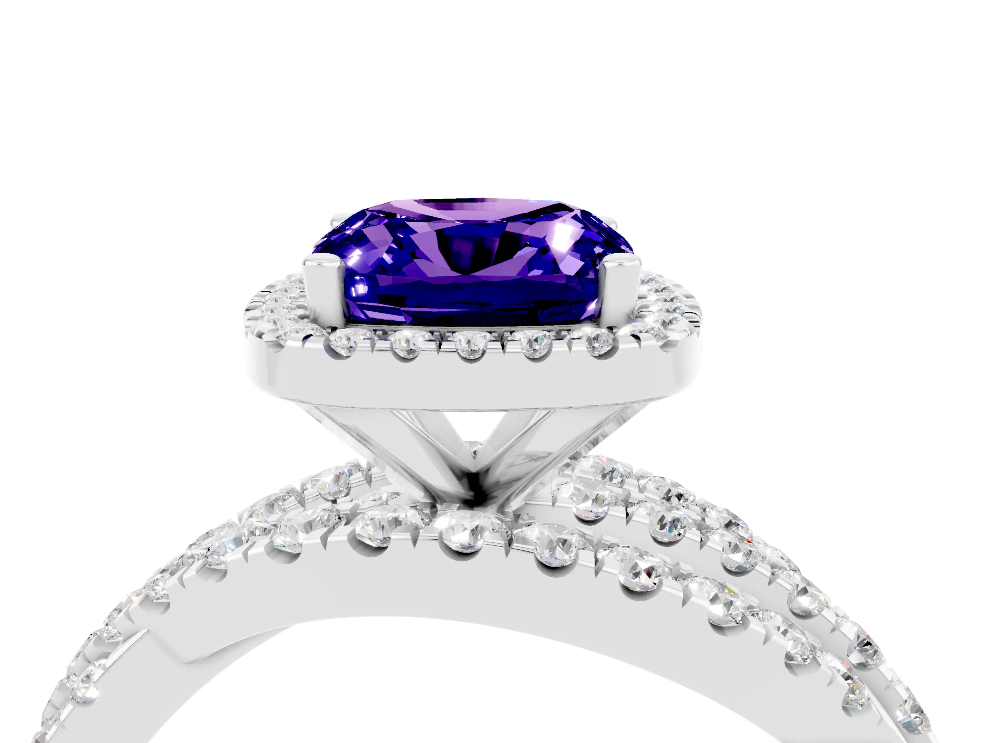 White gold Cushion Cut Cut Halo Split Shank Prong Setting Ring_4