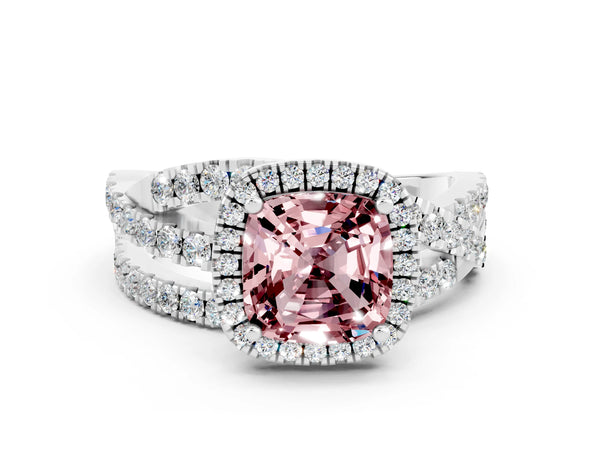 White gold Cushion Cut Cut Halo Split Shank Prong Setting Ring