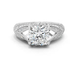 White gold Cushion Cut Cut Milgrain Pave Diamond Engagement Ring with Four-Prong Setting_15