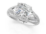 White gold Cushion Cut Cut Milgrain Pave Diamond Engagement Ring with Four-Prong Setting_16