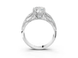 White gold Cushion Cut Cut Milgrain Pave Diamond Engagement Ring with Four-Prong Setting_18