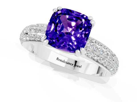 White gold Cushion Cut Cut Pave Diamond Engagement Ring with Channel Set Band and Four-Prong Setting_1