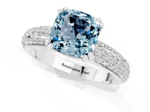 White gold Cushion Cut Cut Pave Diamond Engagement Ring with Channel Set Band and Four-Prong Setting_1