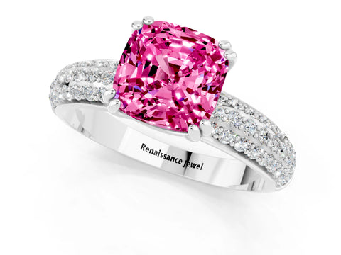 White gold Cushion Cut Cut Pave Diamond Engagement Ring with Channel Set Band and Four-Prong Setting_1