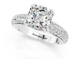 White gold Cushion Cut Cut Pave Diamond Engagement Ring with Channel Set Band and Four-Prong Setting_1
