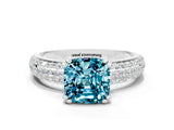 White gold Cushion Cut Cut Pave Diamond Engagement Ring with Channel Set Band and Four-Prong Setting