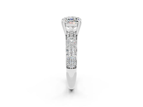 White gold Cushion Cut Cut Pave Diamond Engagement Ring with Channel Set Band and Four-Prong Setting_2