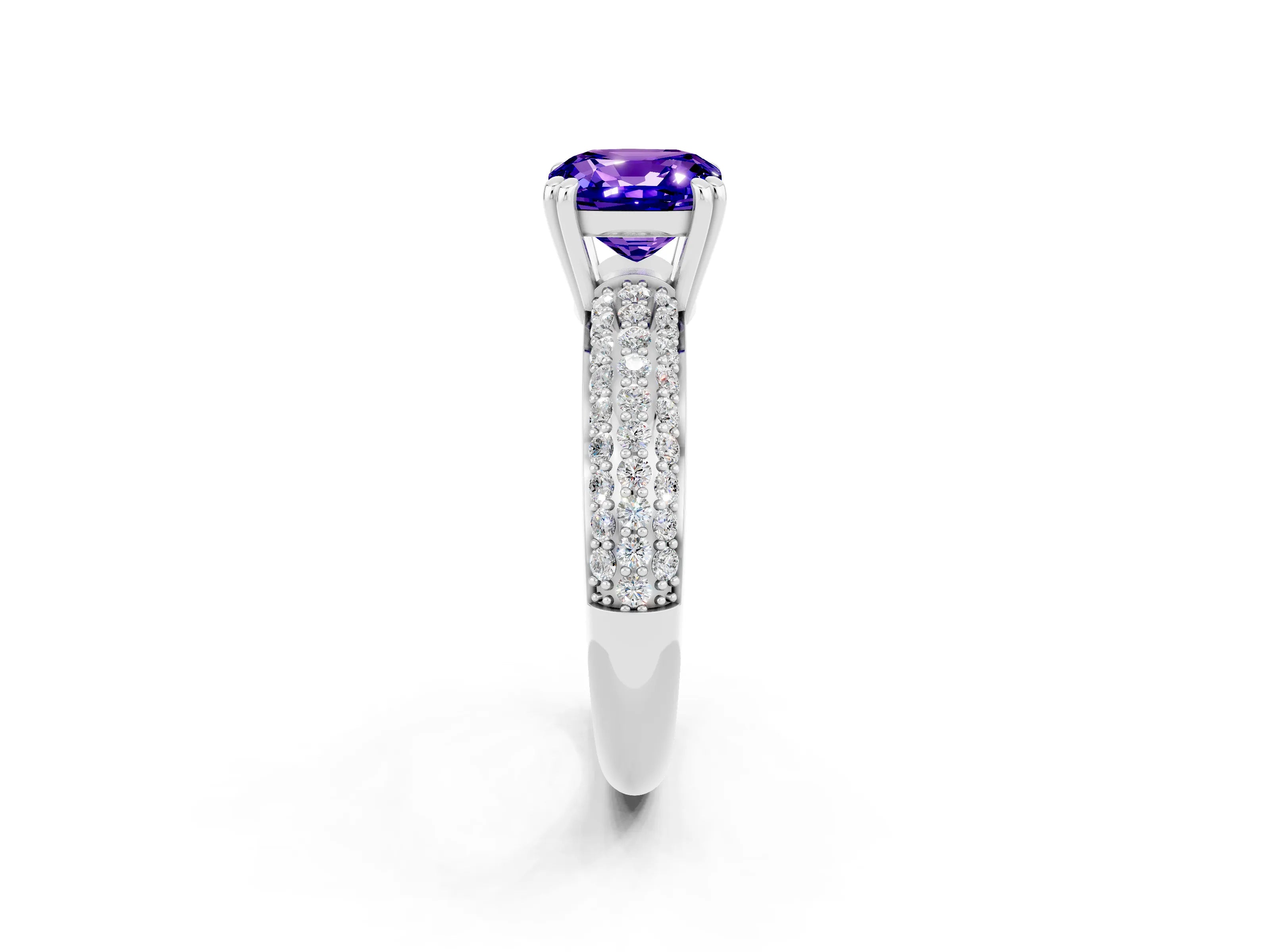 White gold Cushion Cut Cut Pave Diamond Engagement Ring with Channel Set Band and Four-Prong Setting_2