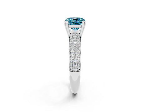 White gold Cushion Cut Cut Pave Diamond Engagement Ring with Channel Set Band and Four-Prong Setting_2