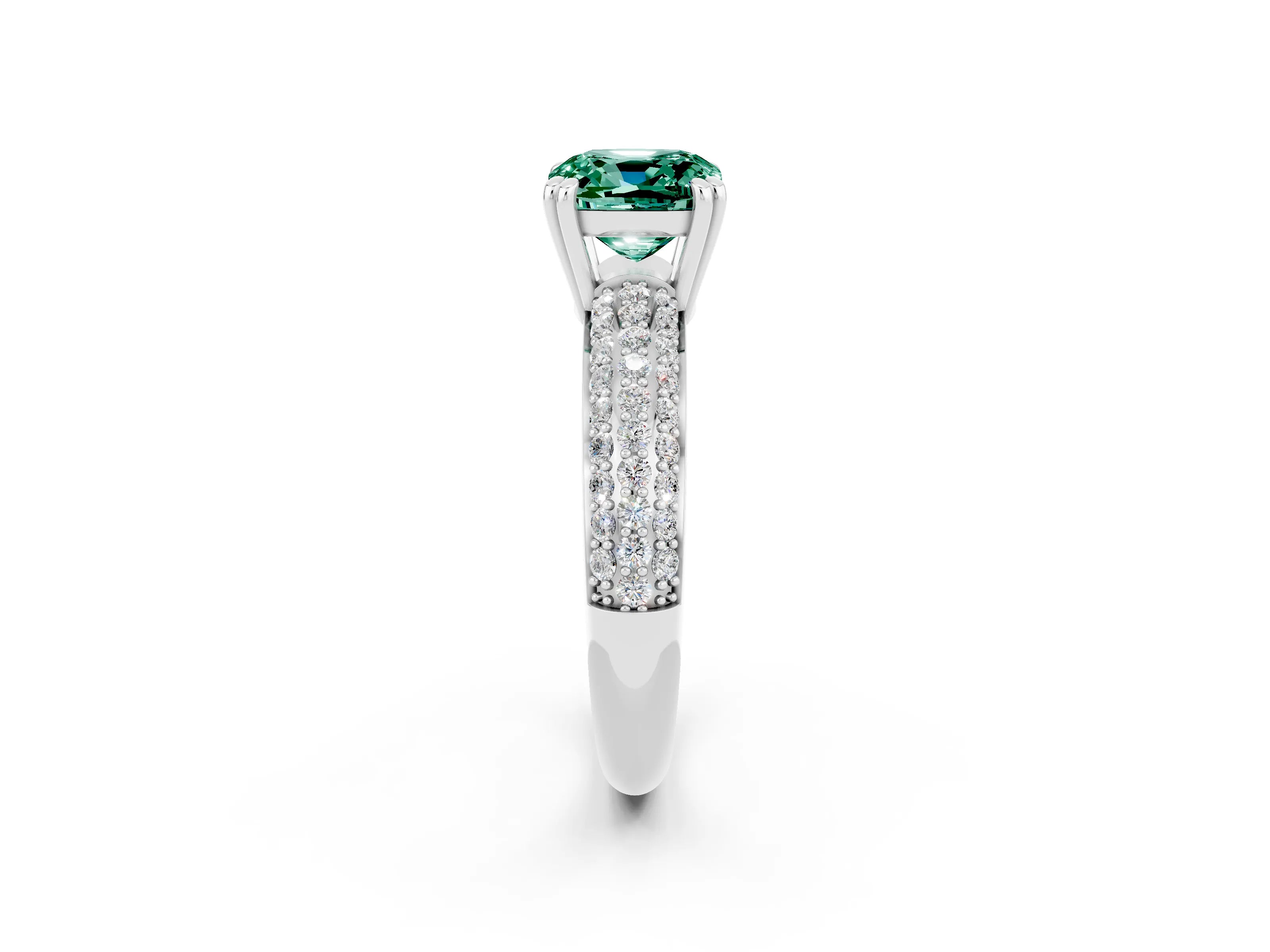 White gold Cushion Cut Cut Pave Diamond Engagement Ring with Channel Set Band and Four-Prong Setting_2