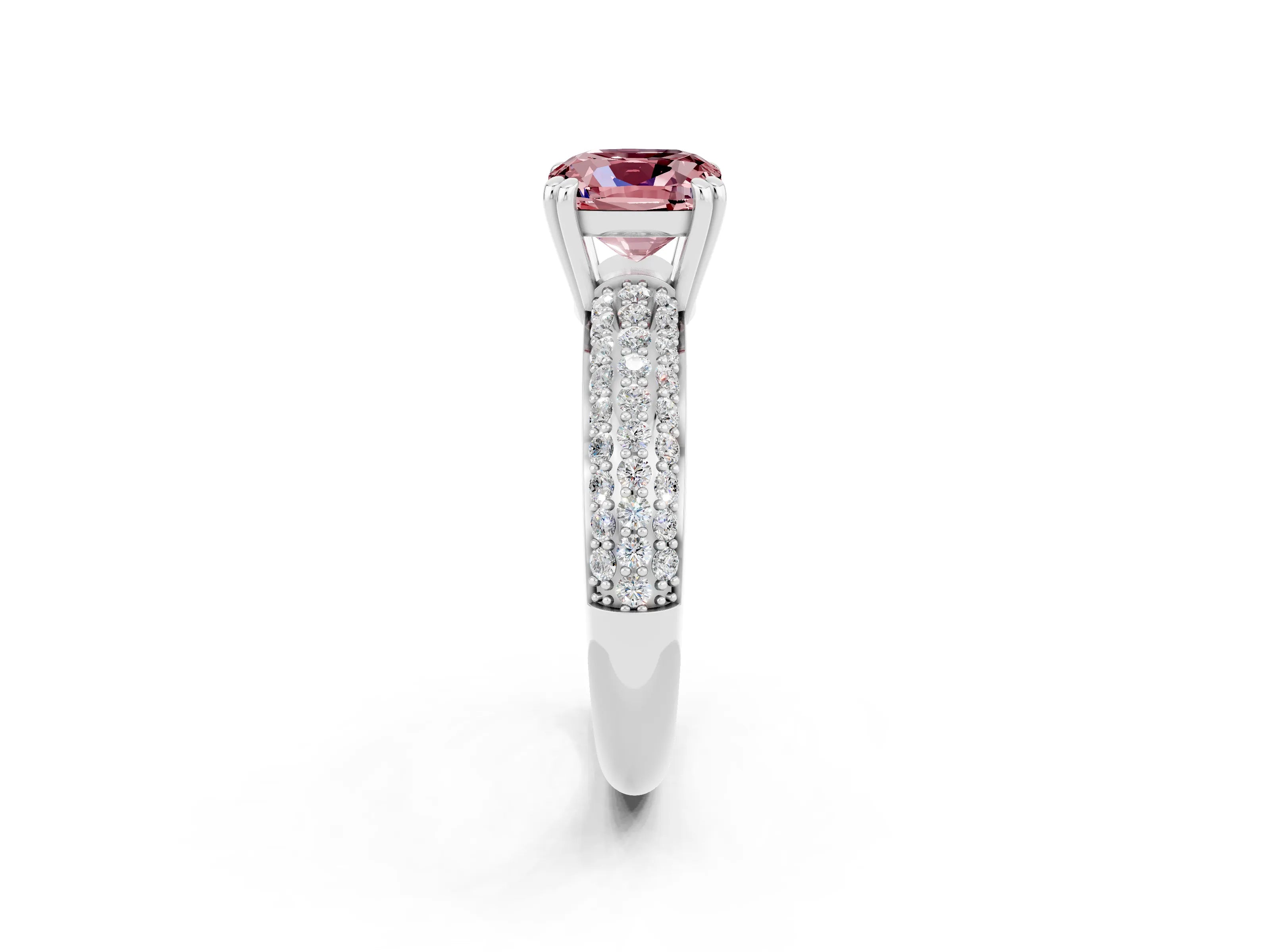 White gold Cushion Cut Cut Pave Diamond Engagement Ring with Channel Set Band and Four-Prong Setting_2