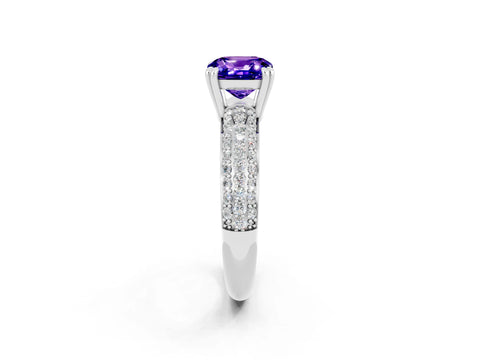 White gold Cushion Cut Cut Pave Diamond Engagement Ring with Channel Set Band and Four-Prong Setting_2
