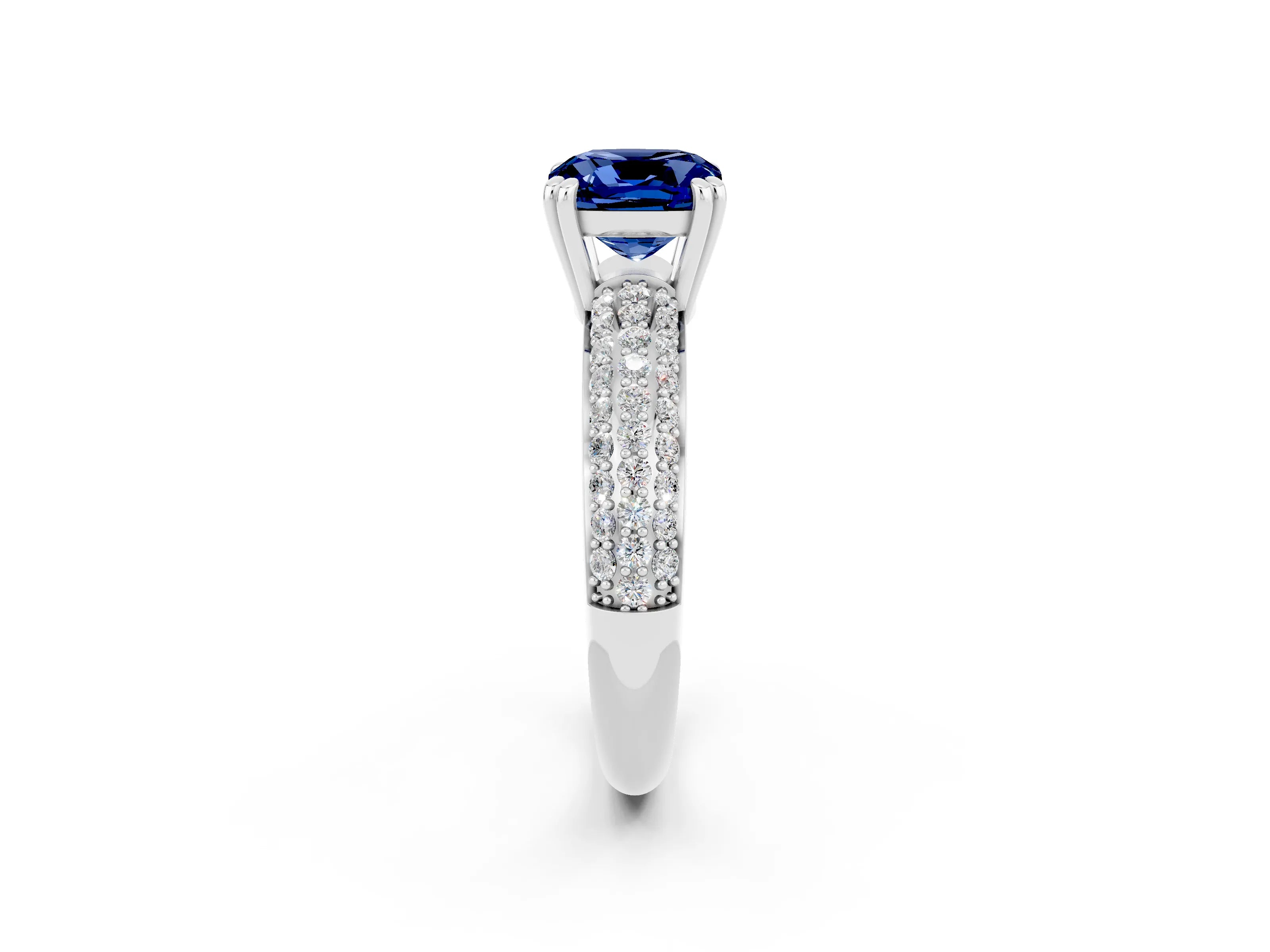 White gold Cushion Cut Cut Pave Diamond Engagement Ring with Channel Set Band and Four-Prong Setting_2
