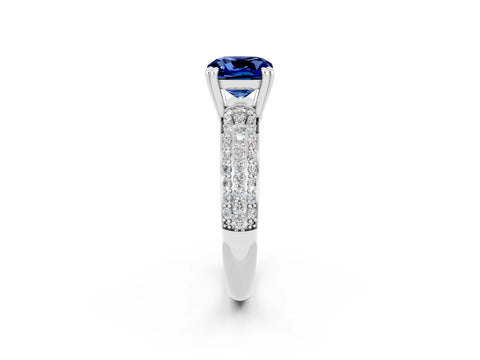 White gold Cushion Cut Cut Pave Diamond Engagement Ring with Channel Set Band and Four-Prong Setting_2