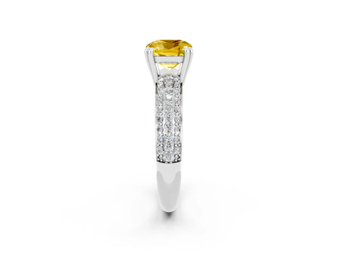 White gold Cushion Cut Cut Pave Diamond Engagement Ring with Channel Set Band and Four-Prong Setting_2