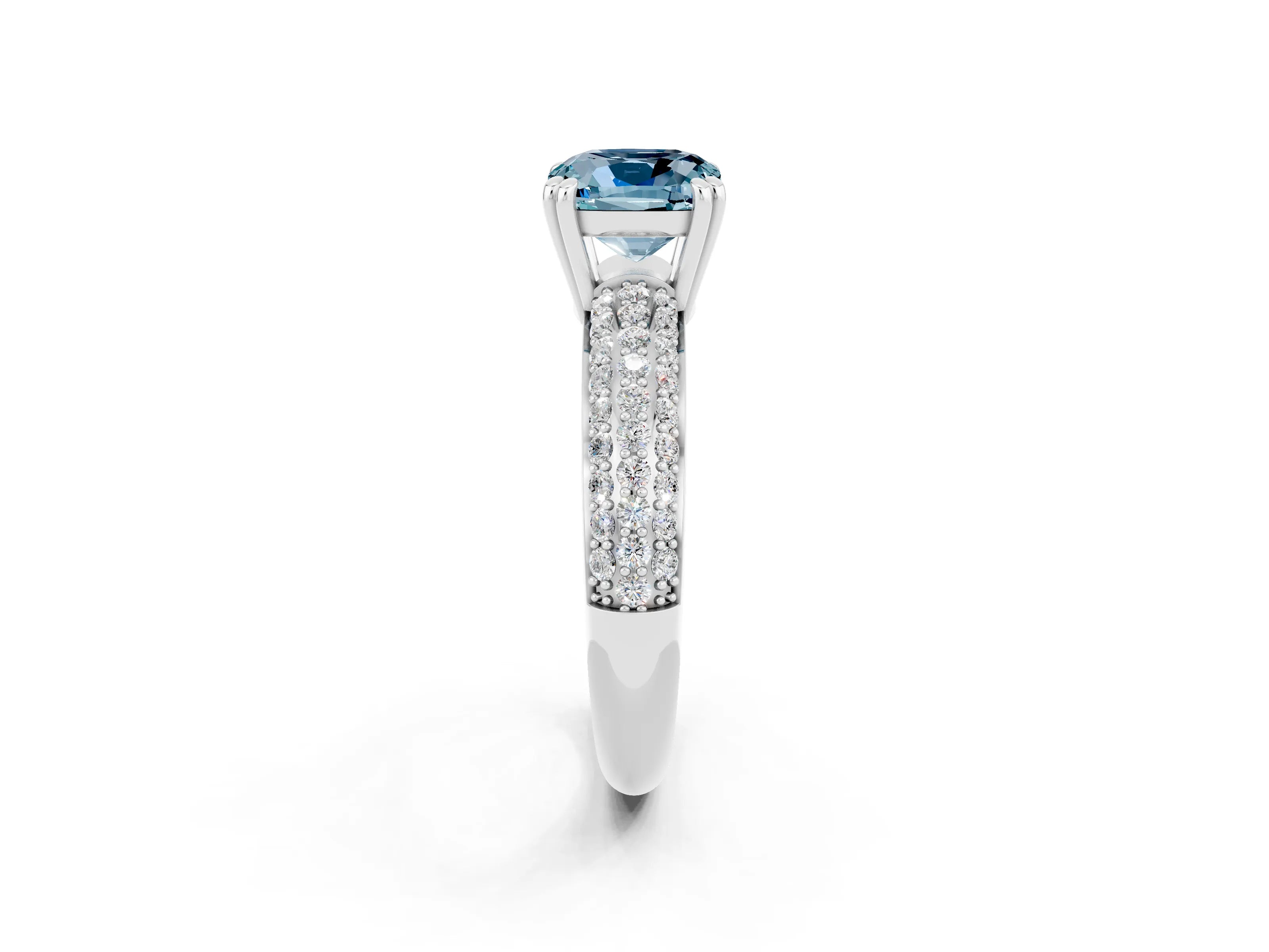 White gold Cushion Cut Cut Pave Diamond Engagement Ring with Channel Set Band and Four-Prong Setting_2