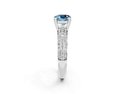 White gold Cushion Cut Cut Pave Diamond Engagement Ring with Channel Set Band and Four-Prong Setting_2